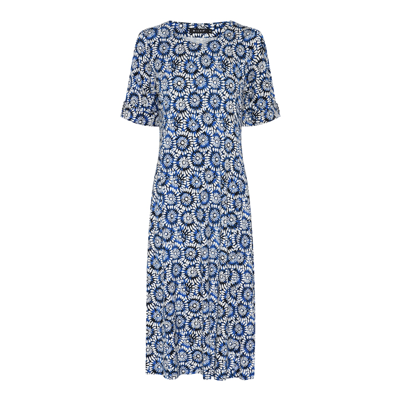 Blue Batik Print Jersey Midi Dress