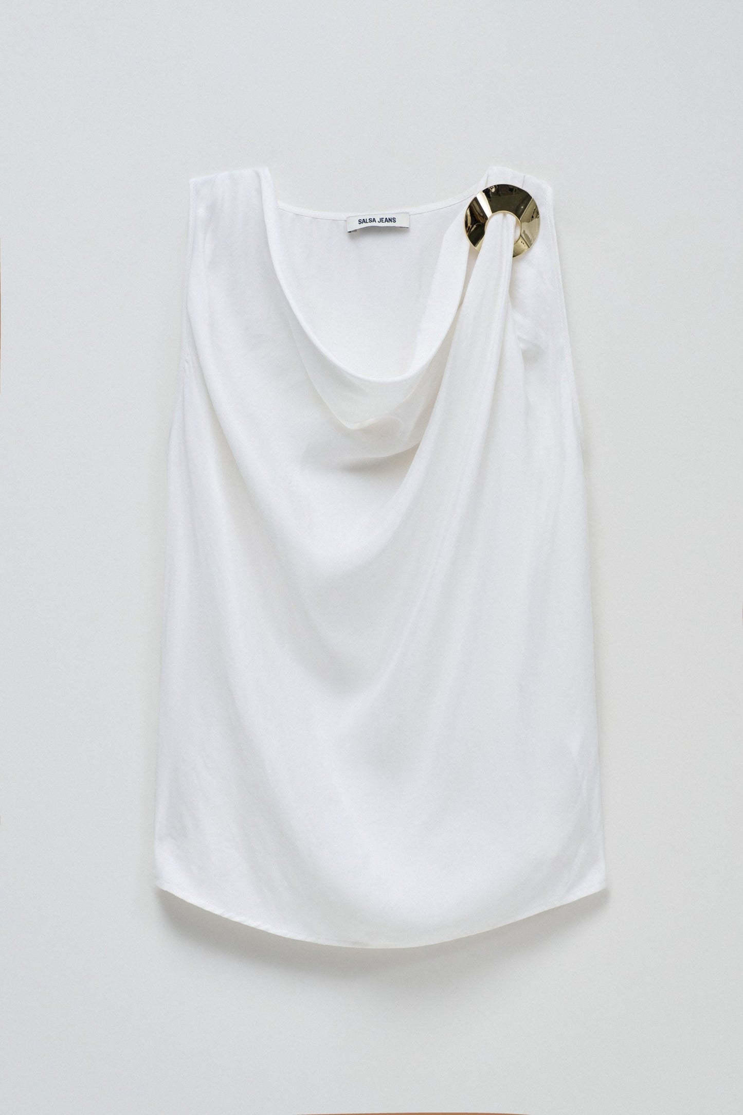 Sleeveless Drape Top with Metal Ring Detail