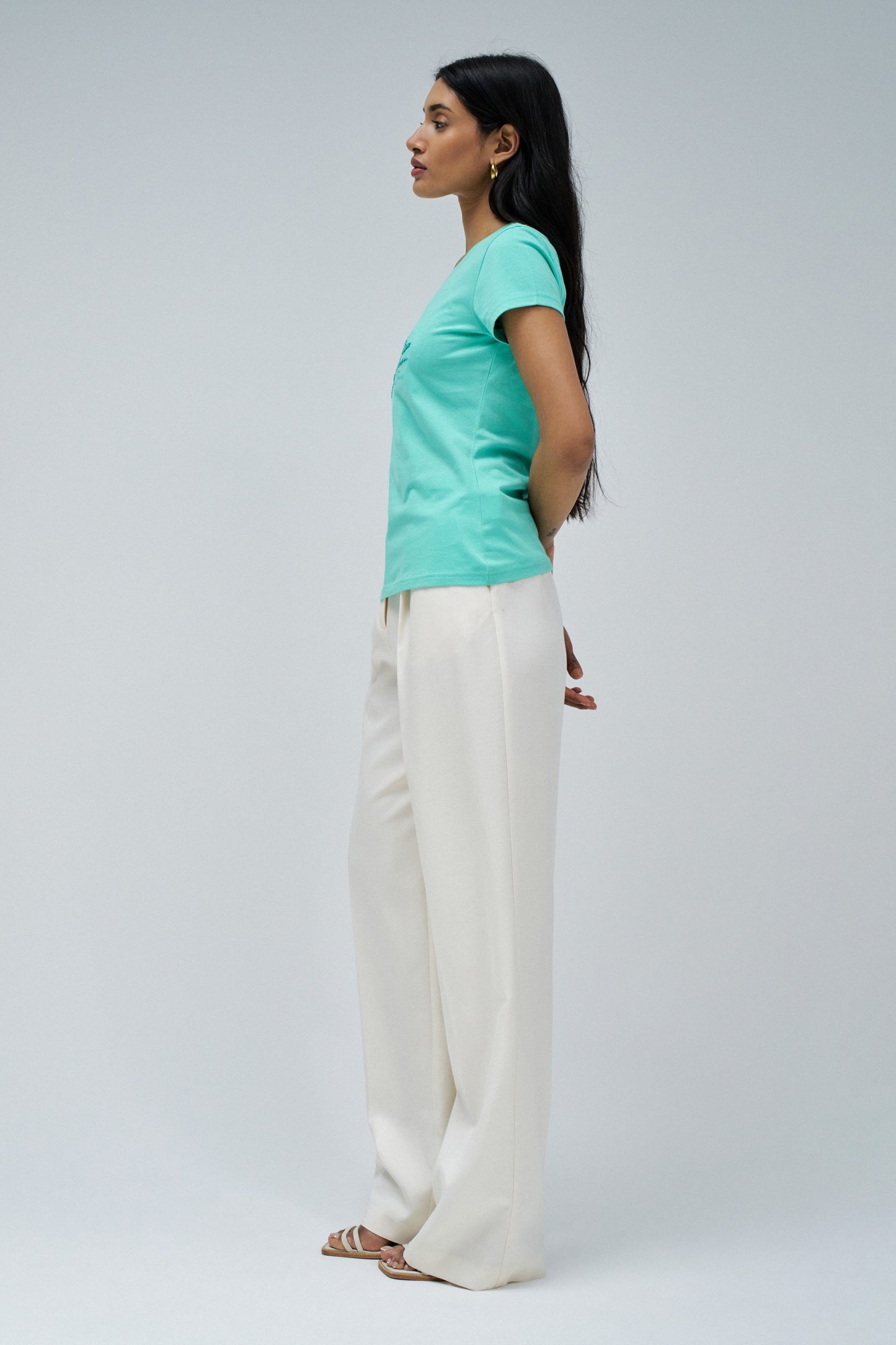 Logo T-Shirt with Beaded Detail, Mint Green