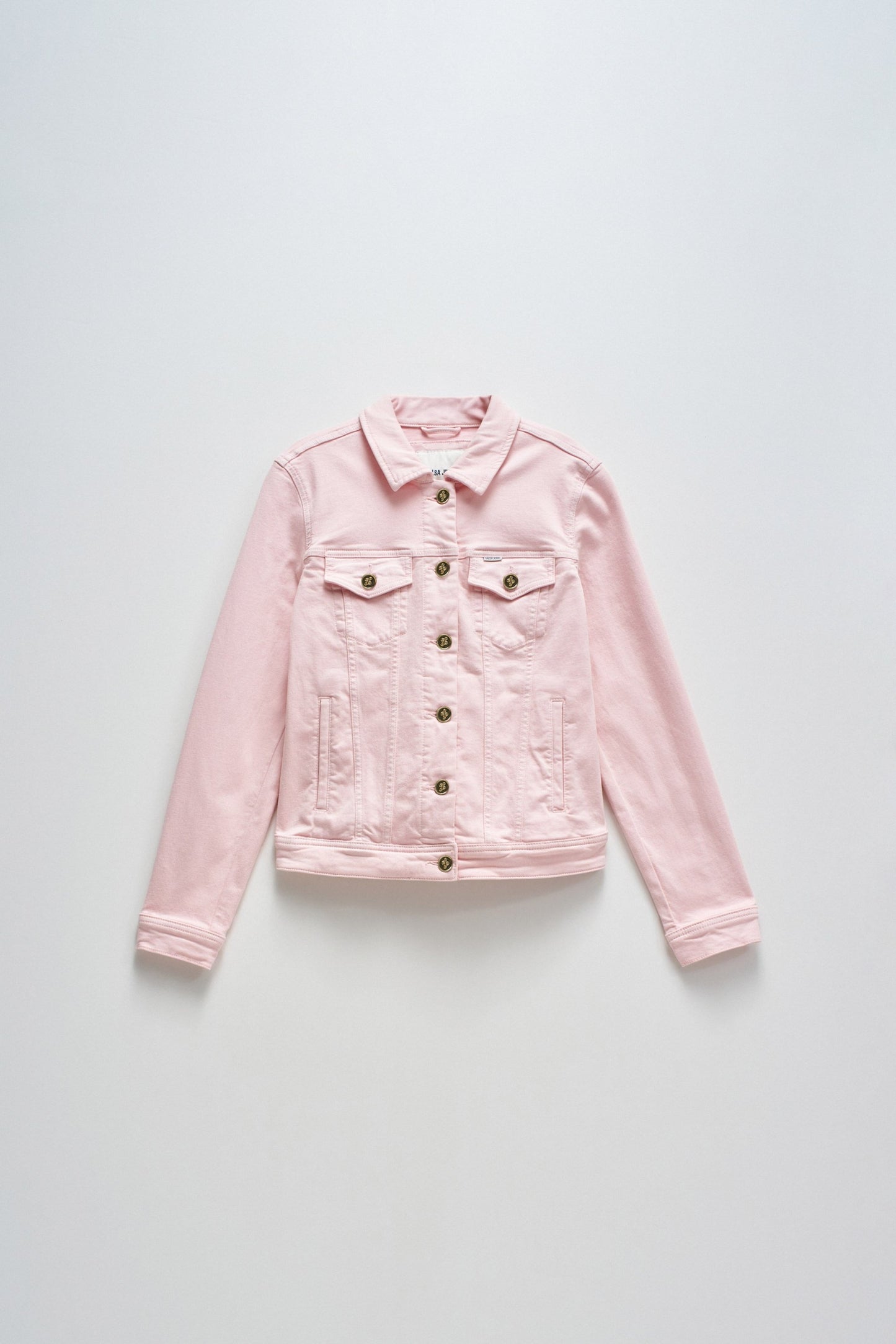 Denim Jacket with Gold Buttons, Light Pink
