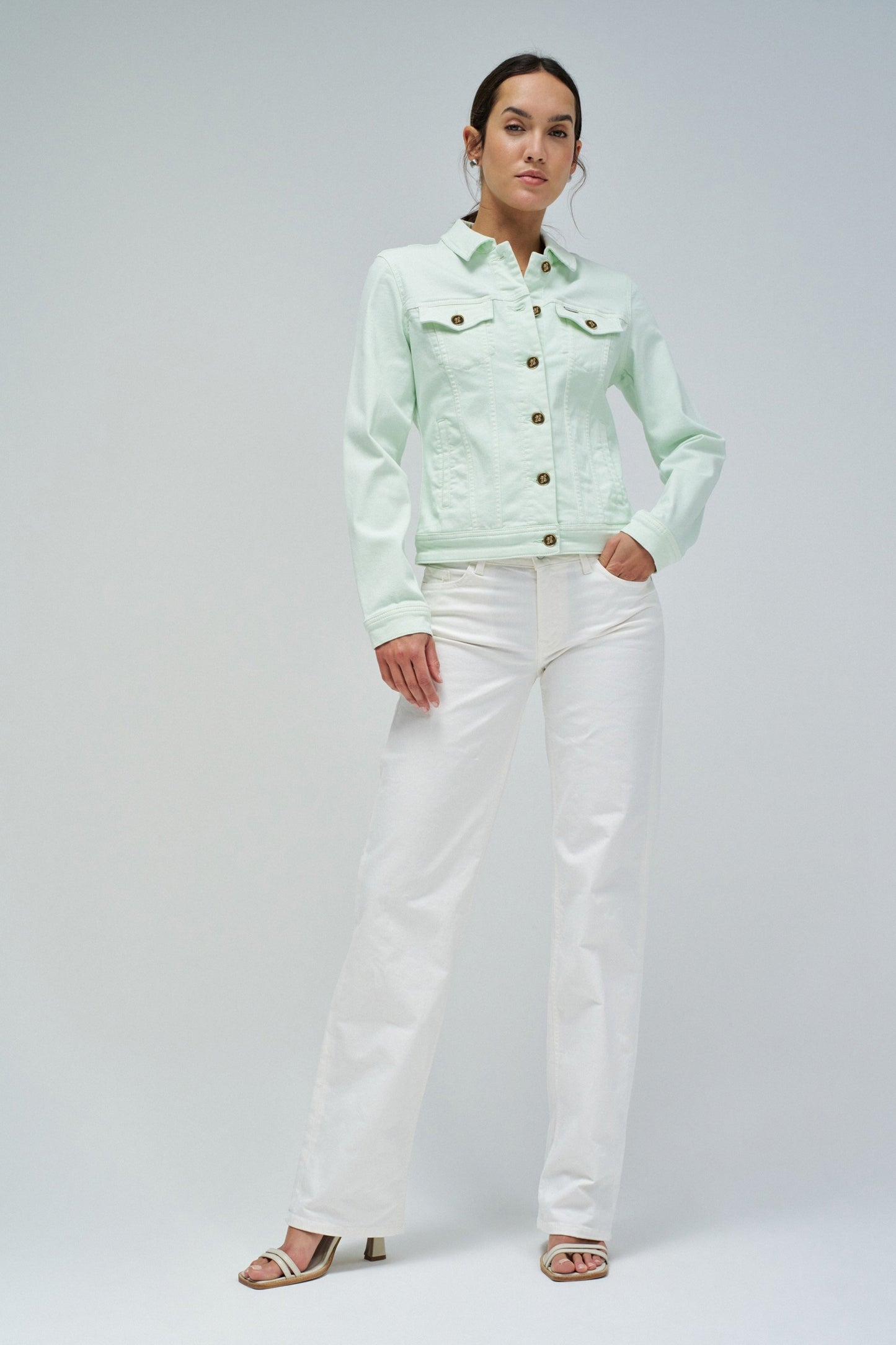Denim Jacket with Gold Buttons, Lime Green