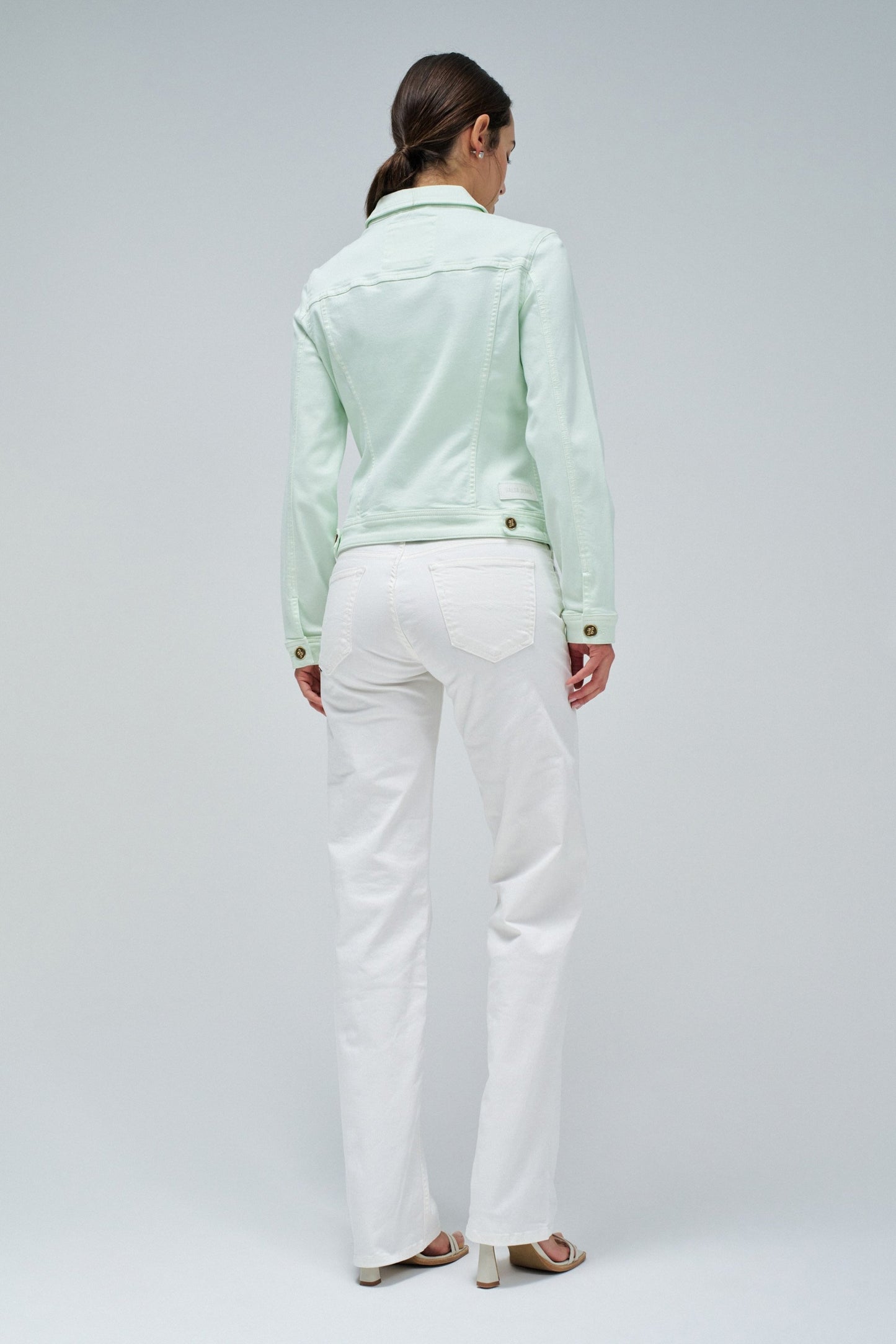Denim Jacket with Gold Buttons, Lime Green