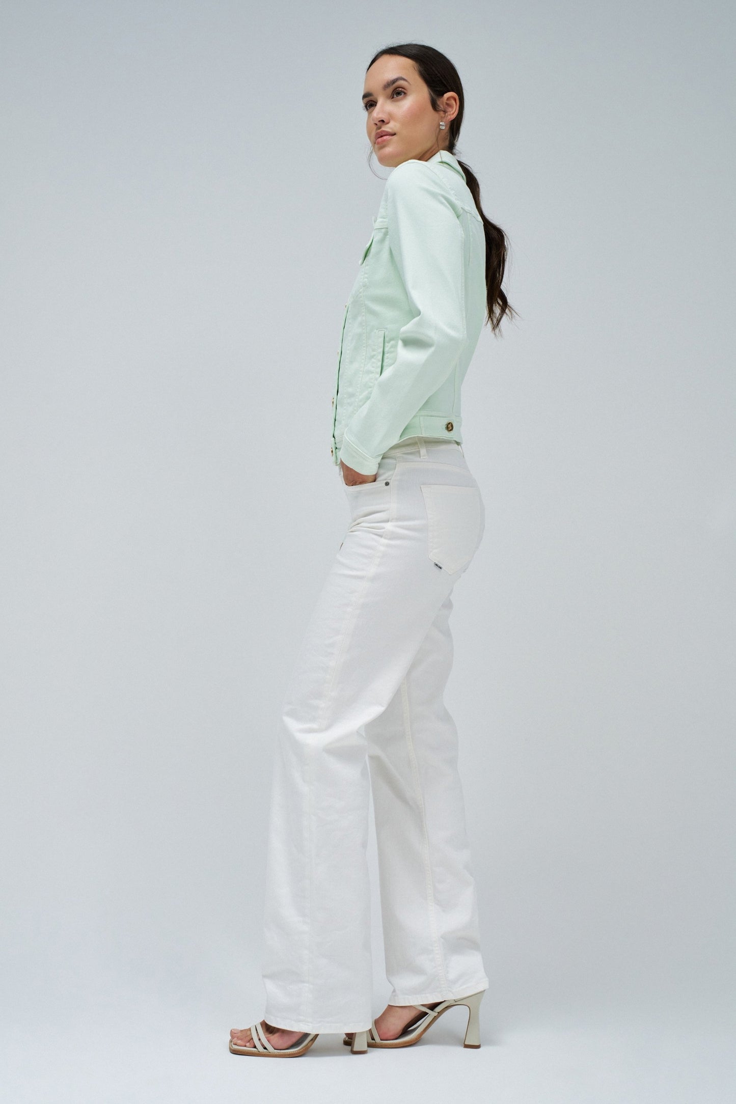 Denim Jacket with Gold Buttons, Lime Green