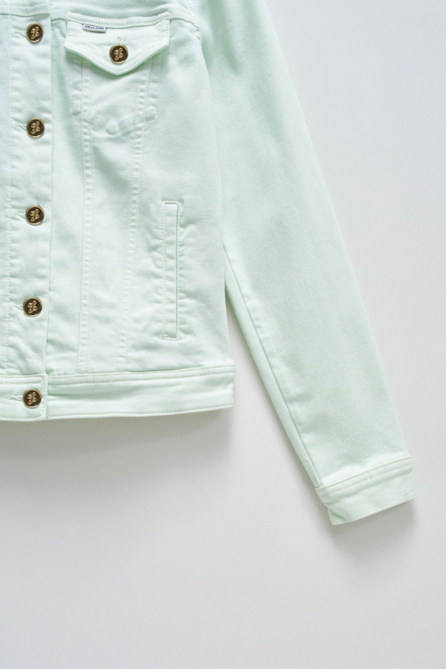 Denim Jacket with Gold Buttons, Lime Green