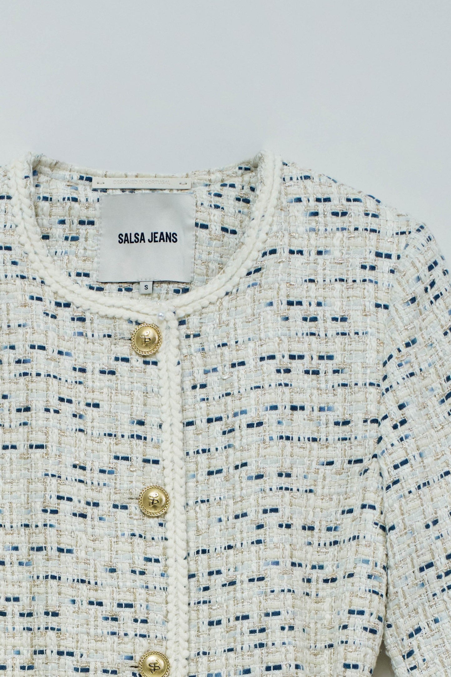 Tweed Jacket with Belt and Gold Buttons