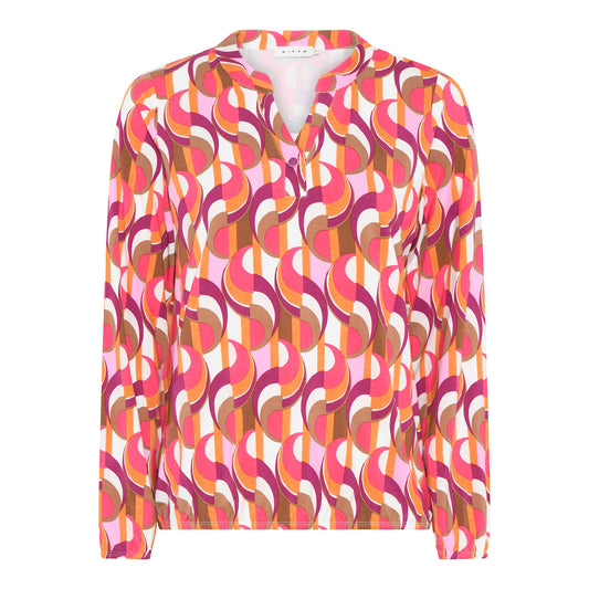 Geometric Print Blouse with V-Neck