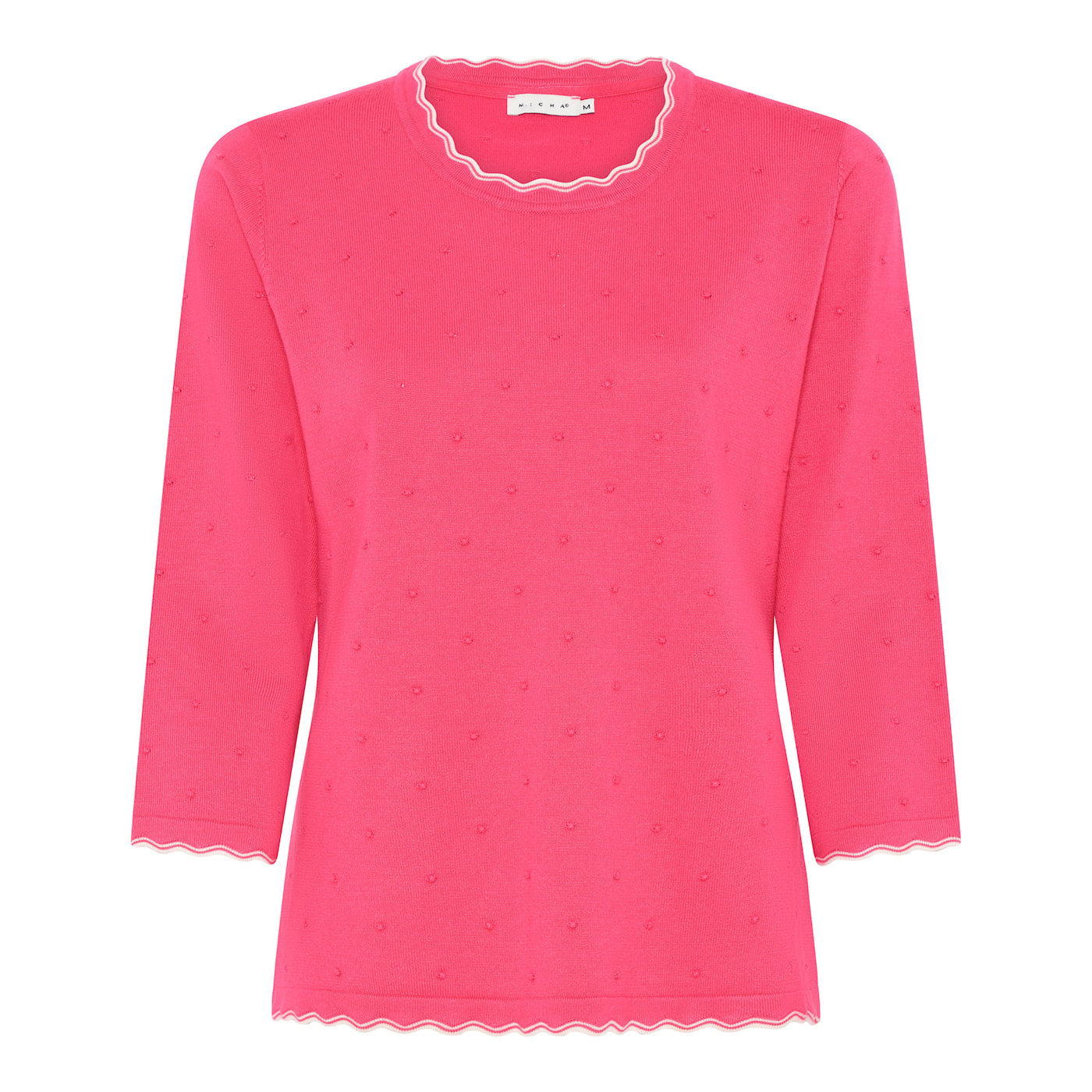 Textured Viscose Knit Top with Scalloped Edges