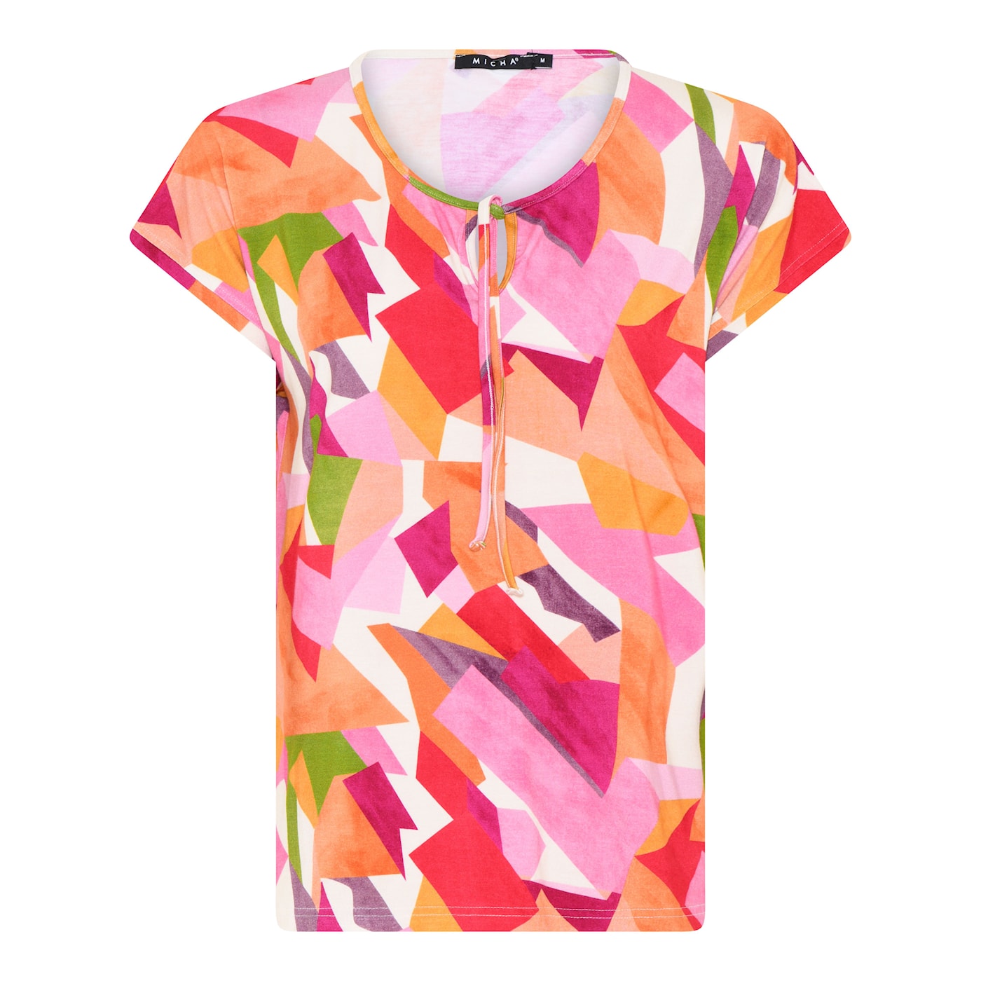 Abstract Print Jersey T-Shirt with Drawstring Neck