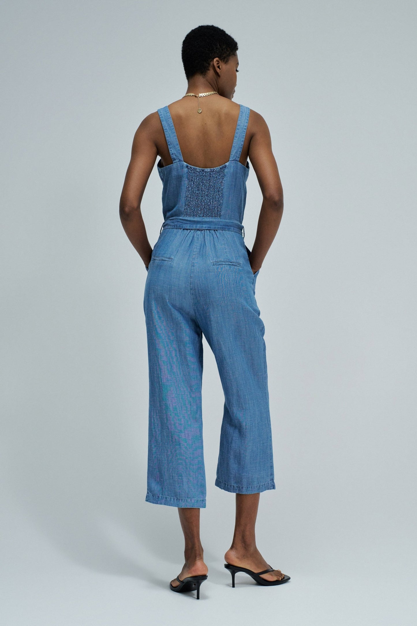 Salsa Jeans Denim Sleeveless Button Front Jumpsuit
