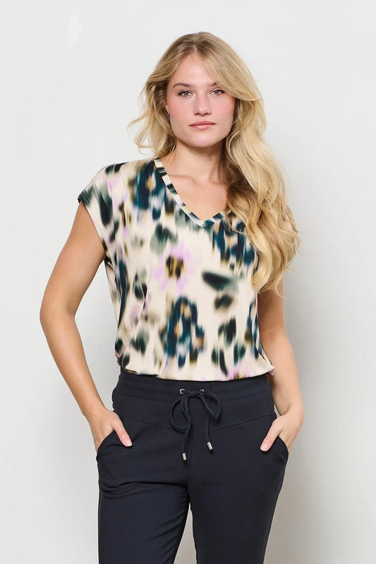 Abstract Print V-Neck Top