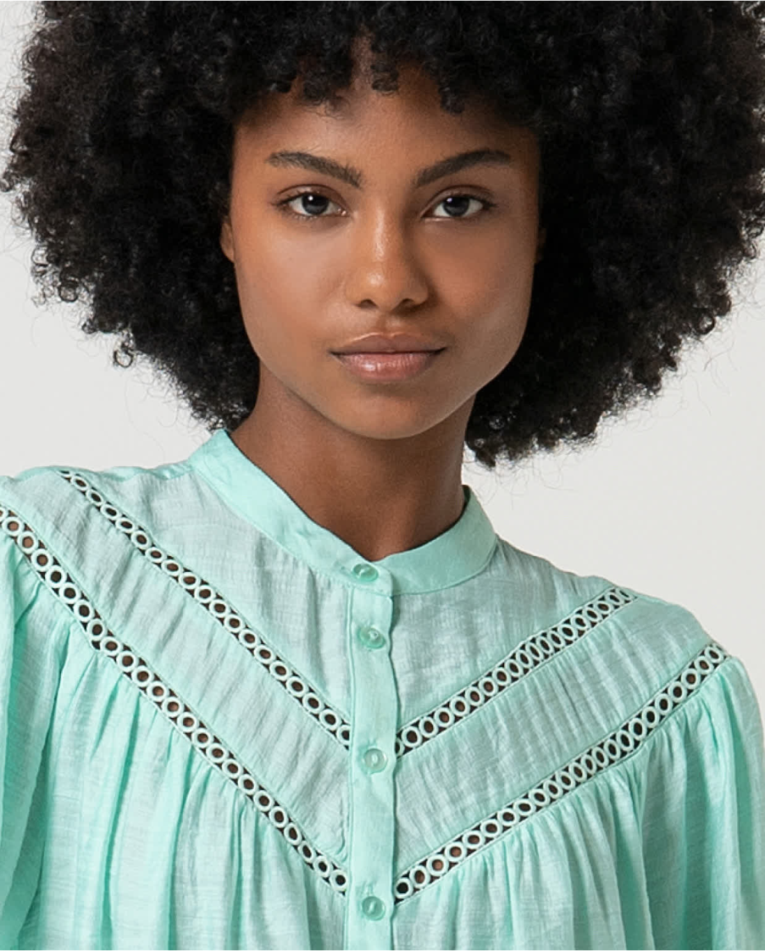 Eyelet Embroidered Blouse in Aqua Green