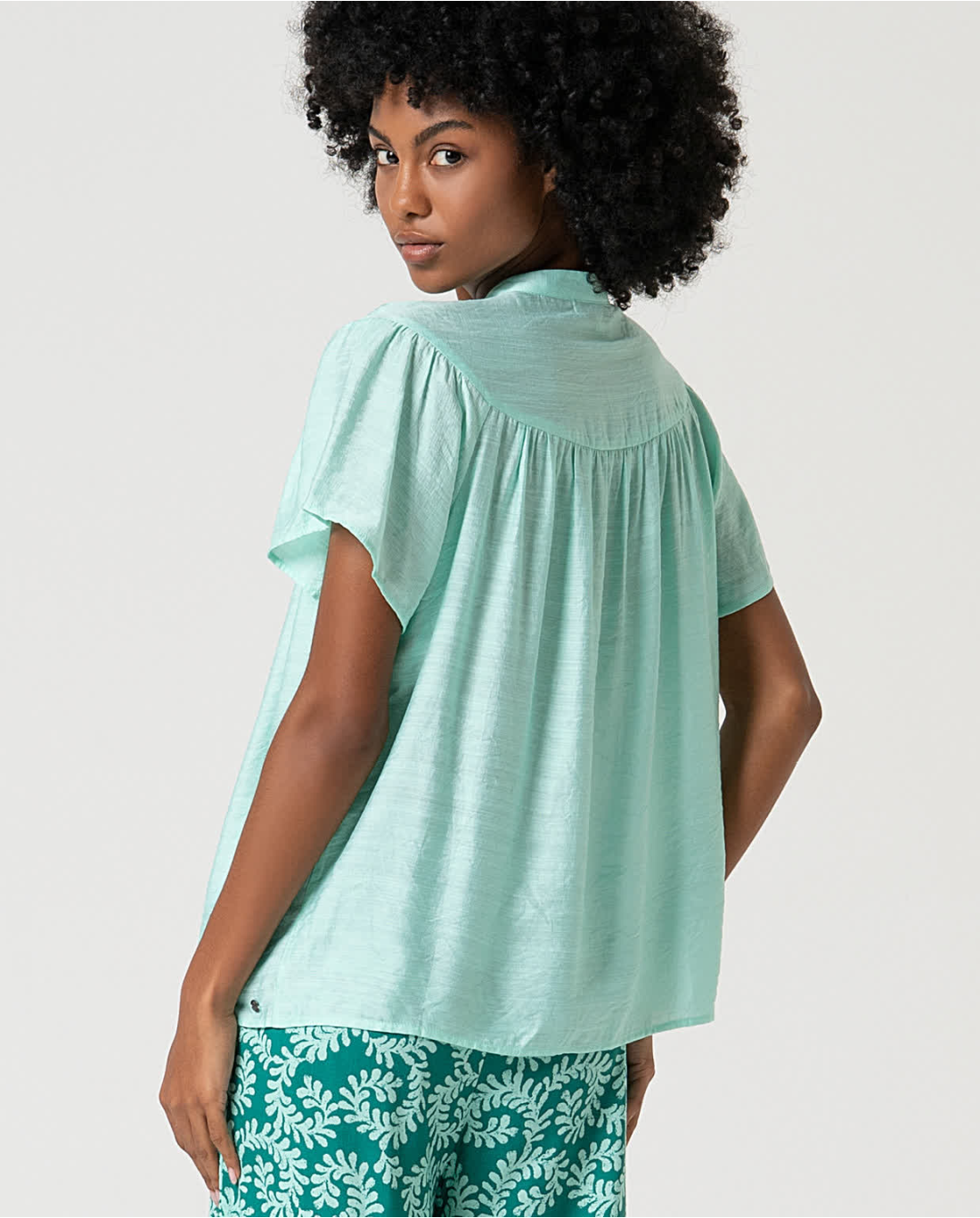 Eyelet Embroidered Blouse in Aqua Green