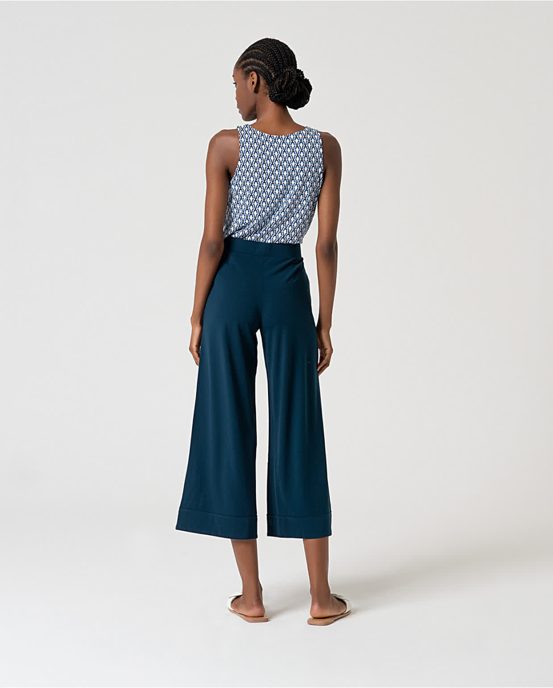 Solid Stretch Cropped Trousers, Petrol Blue