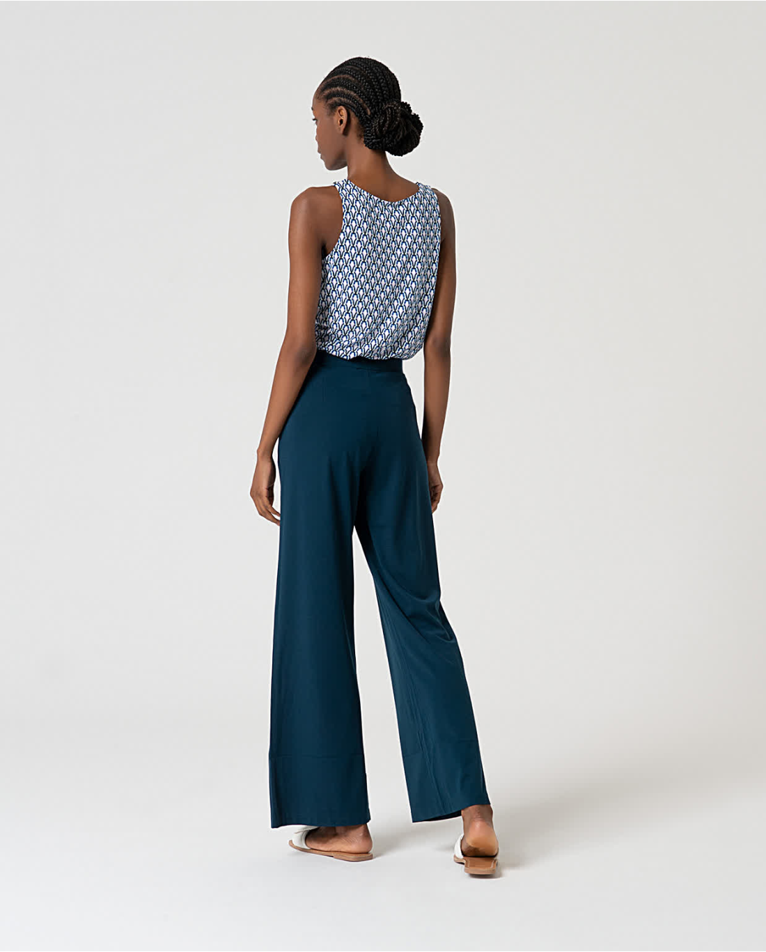 Plain Stretch Straight-Cut Trousers, Petrol blue