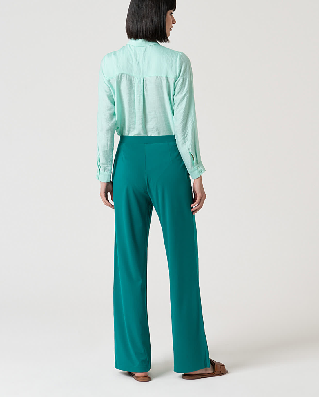 Plain Stretch Straight-Cut Trousers, Emerald