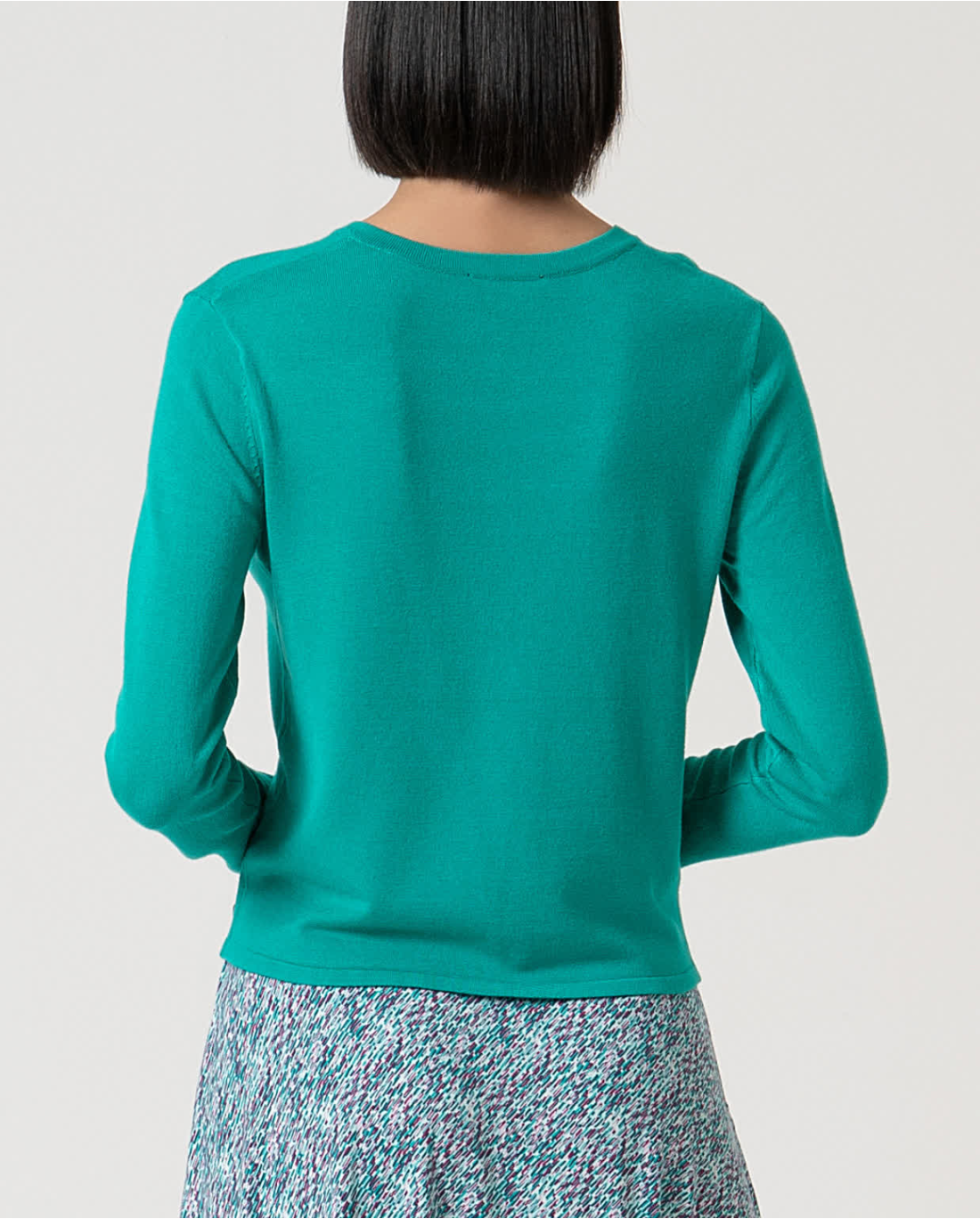 Plain Long-Sleeved Knit Cardigan, Turquoise