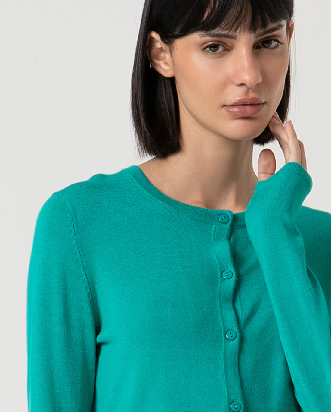 Plain Long-Sleeved Knit Cardigan, Turquoise