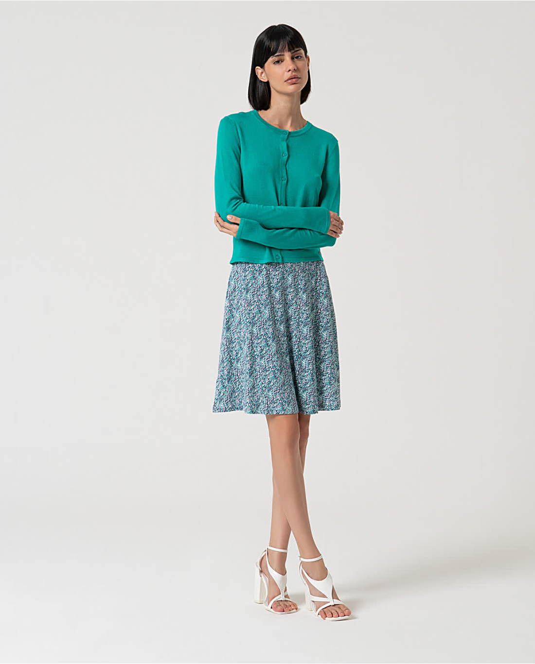 Plain Long-Sleeved Knit Cardigan, Turquoise