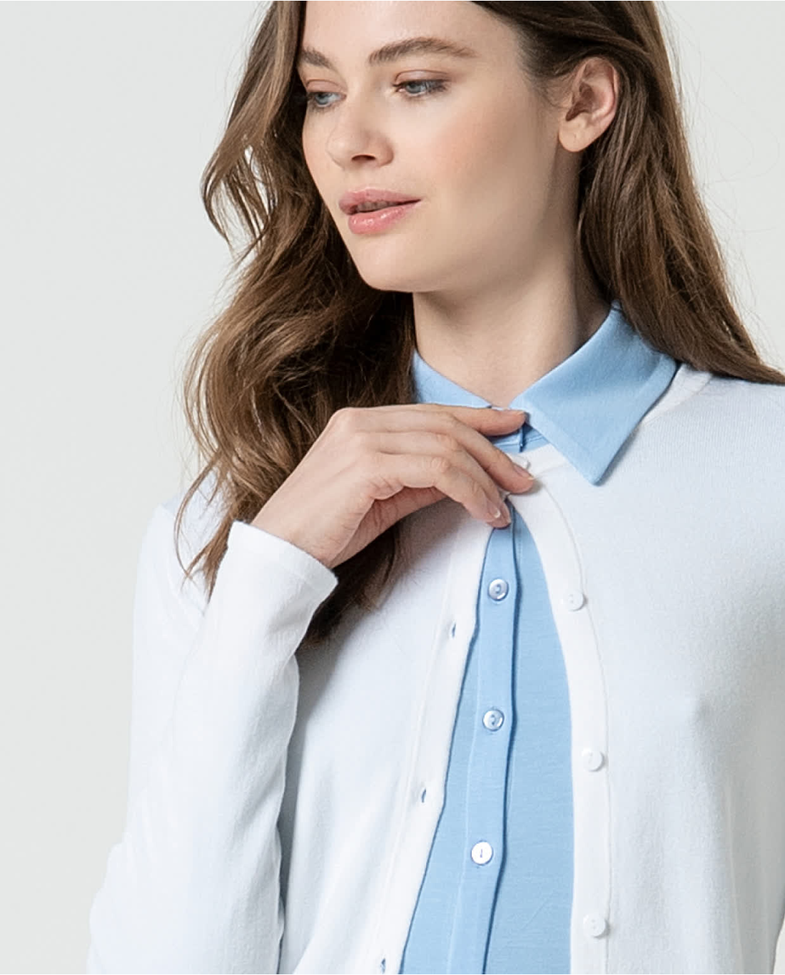 Plain Long-Sleeved Knit Cardigan, White
