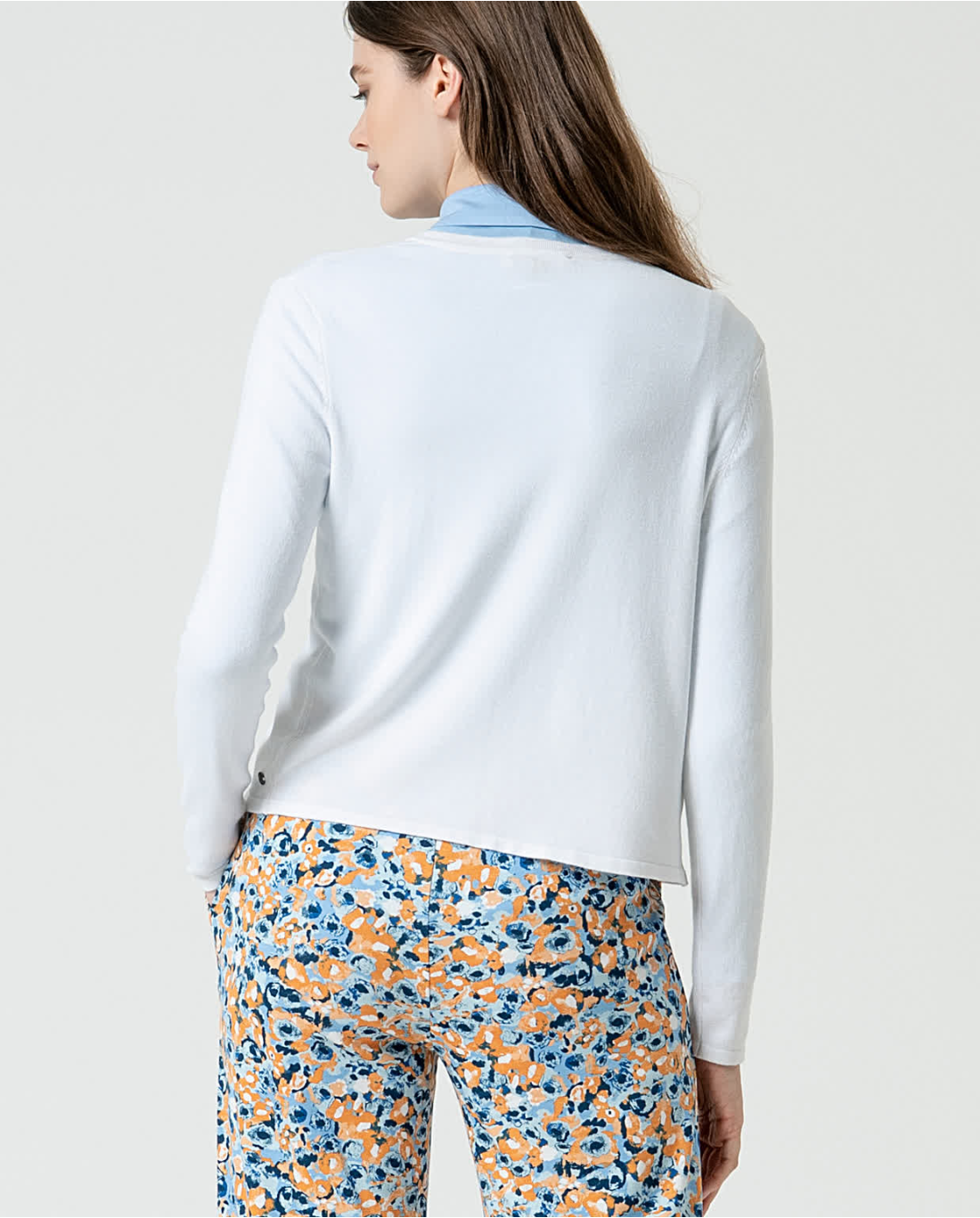 Plain Long-Sleeved Knit Cardigan, White