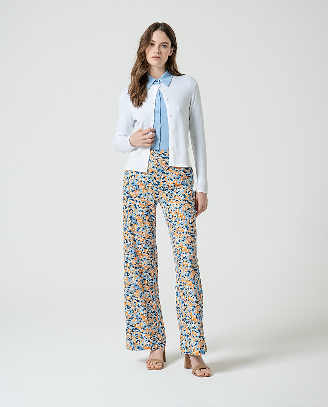 Plain Long-Sleeved Knit Cardigan, White