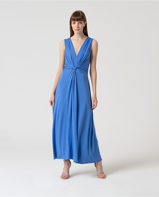 Stretch Dress with Front Knot, Blue
