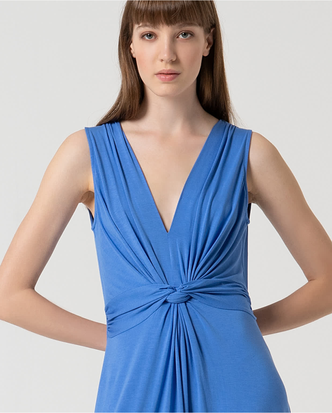Stretch Dress with Front Knot, Blue