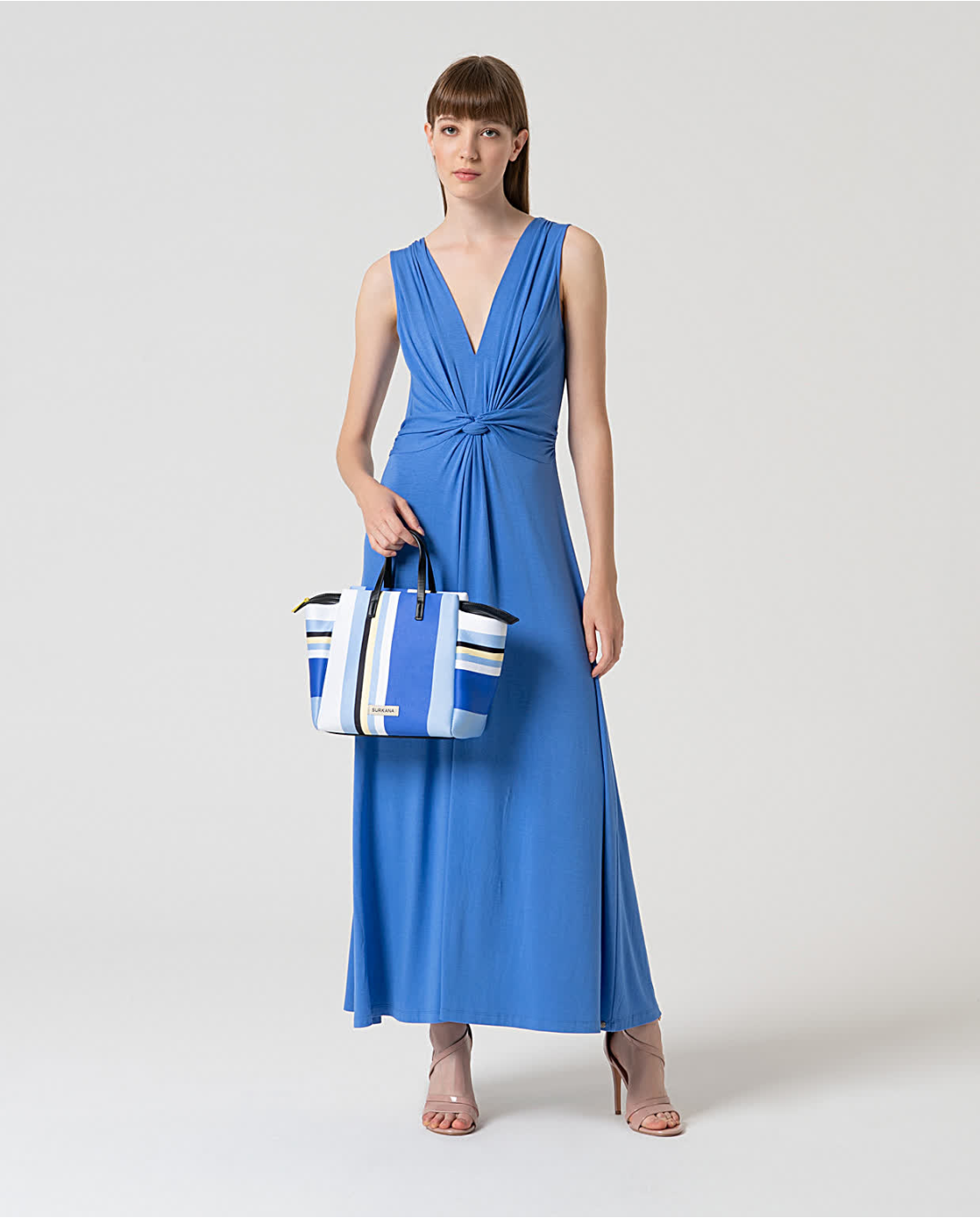 Stretch Dress with Front Knot, Blue