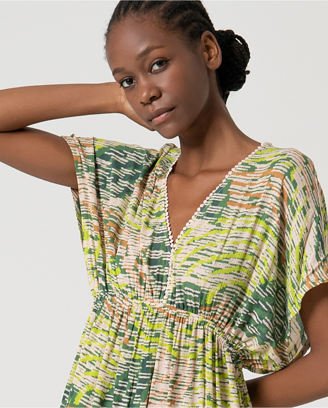 Long Flowy Printed Dress, Green Multicolour