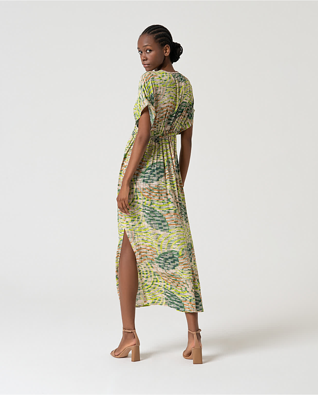 Long Flowy Printed Dress, Green Multicolour