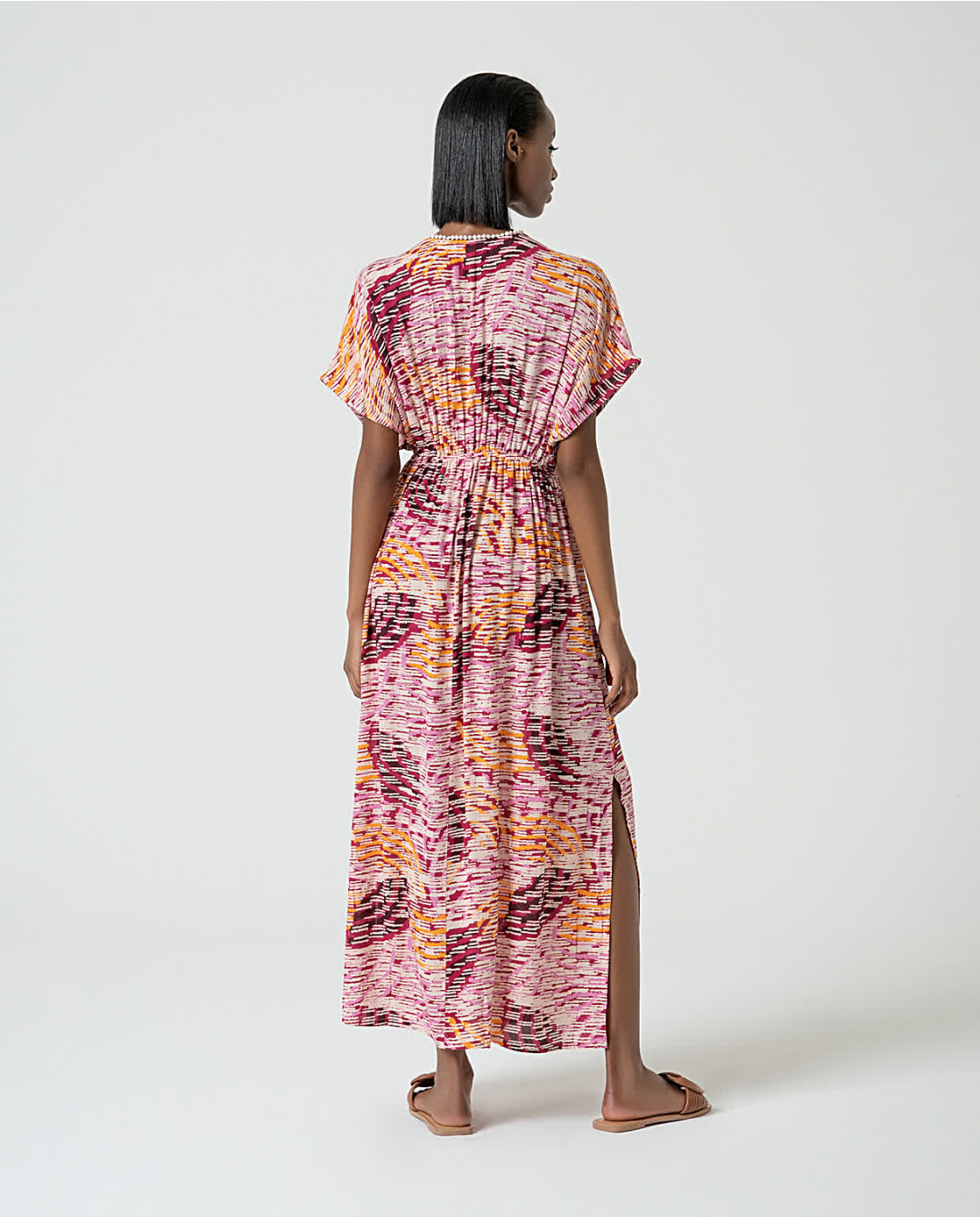 Long Flowy Printed Dress, Pink Multicolour