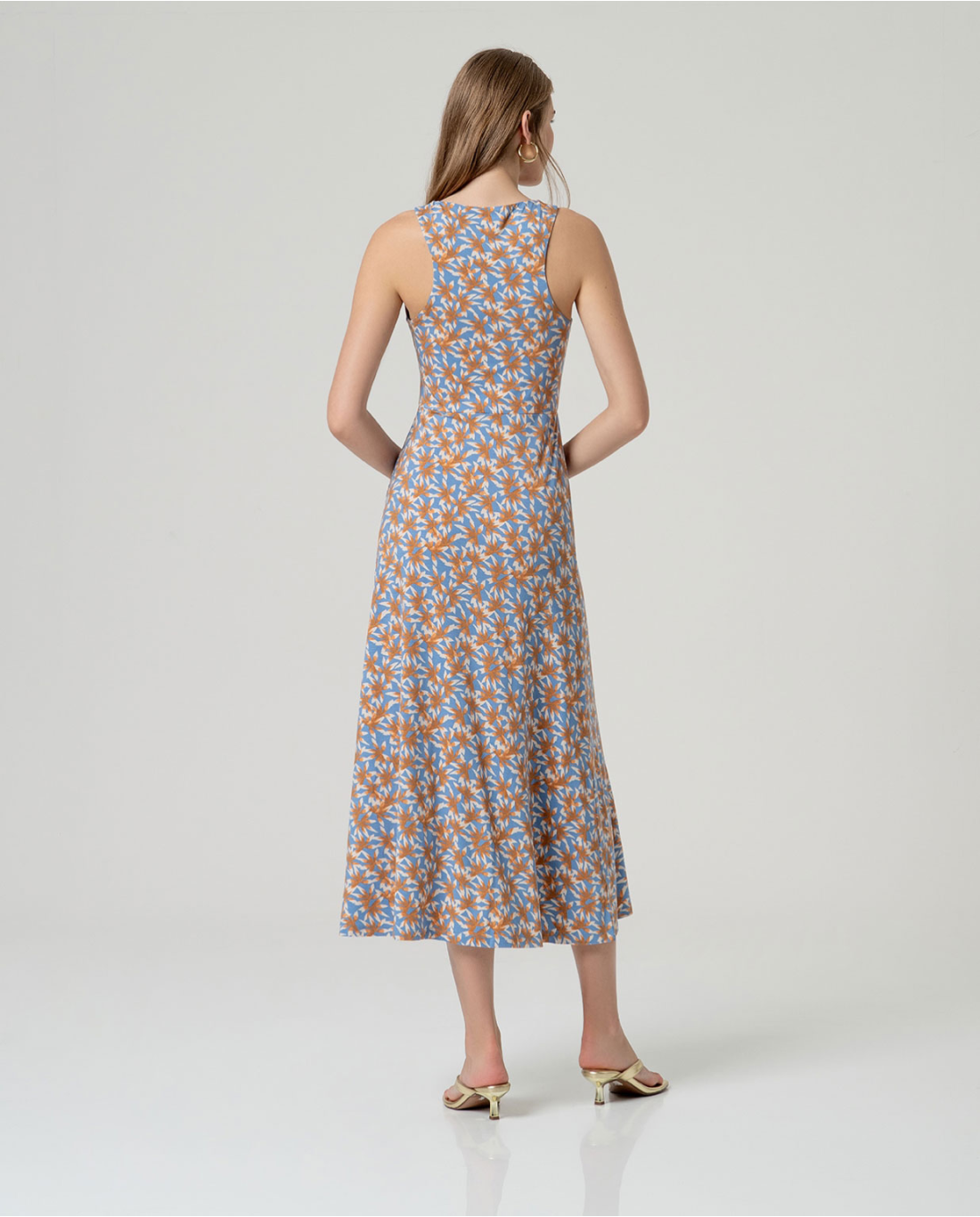 Printed Midi Dress with Draped Detail