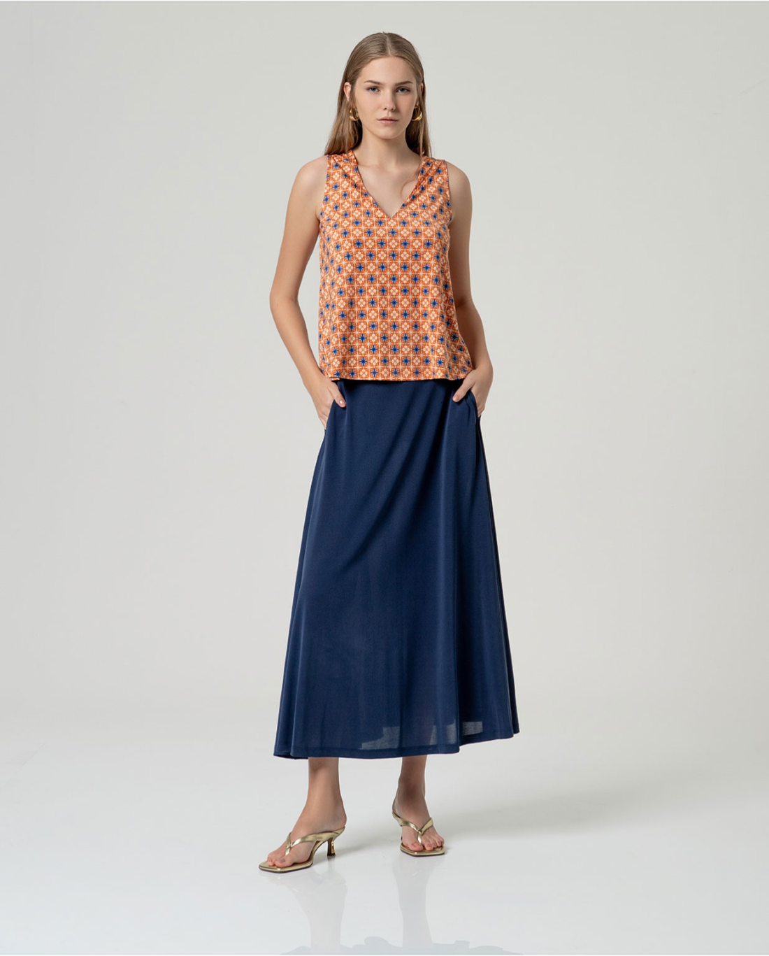 Printed Stretch Sleeveless Top