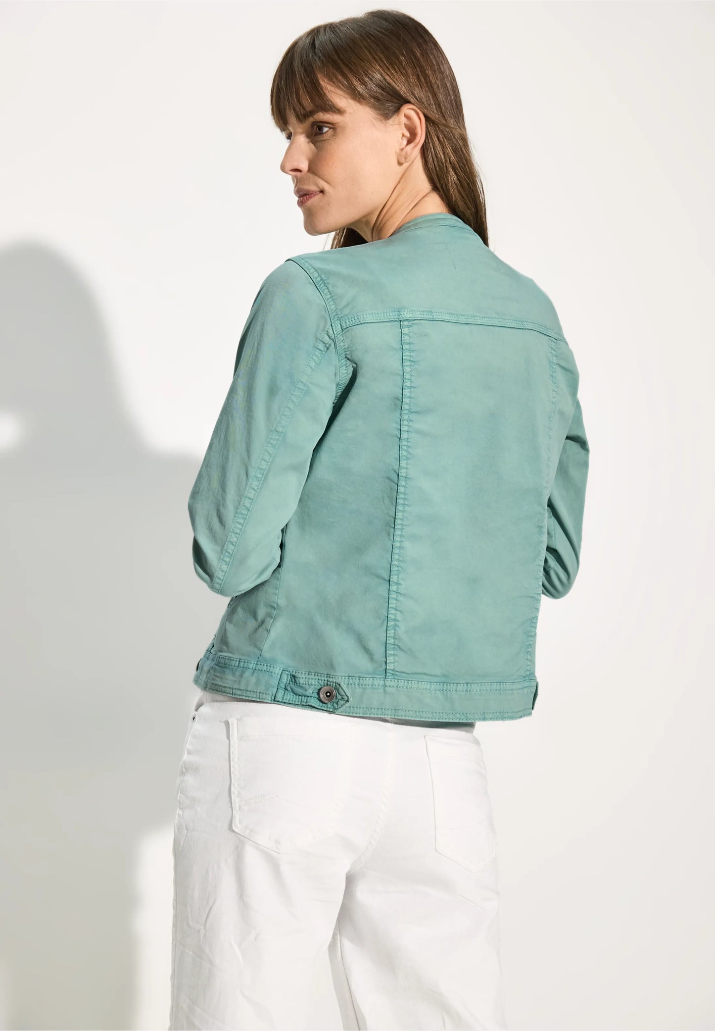 Denim-Look Jacket with Stand-Up Collar