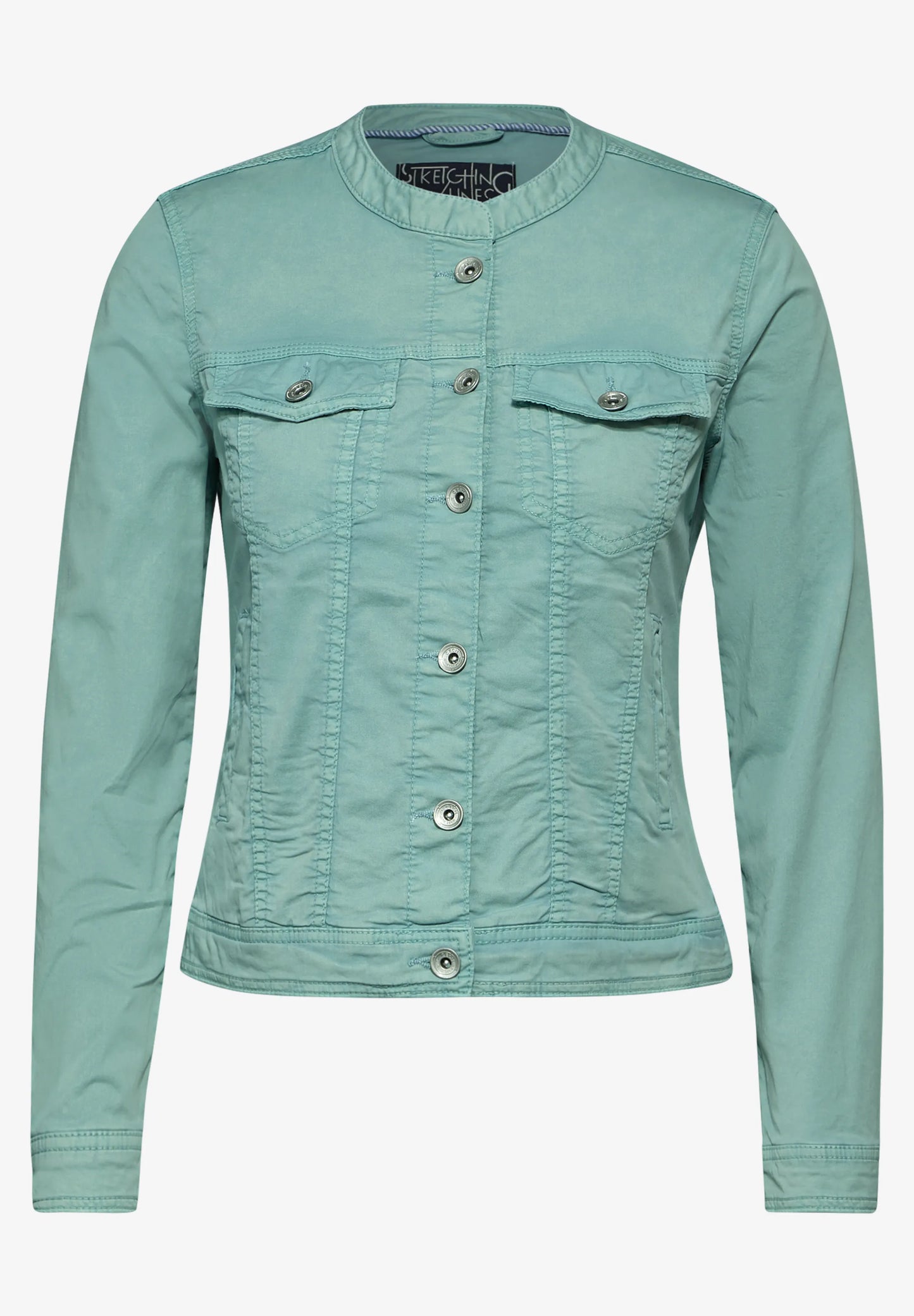 Denim-Look Jacket with Stand-Up Collar