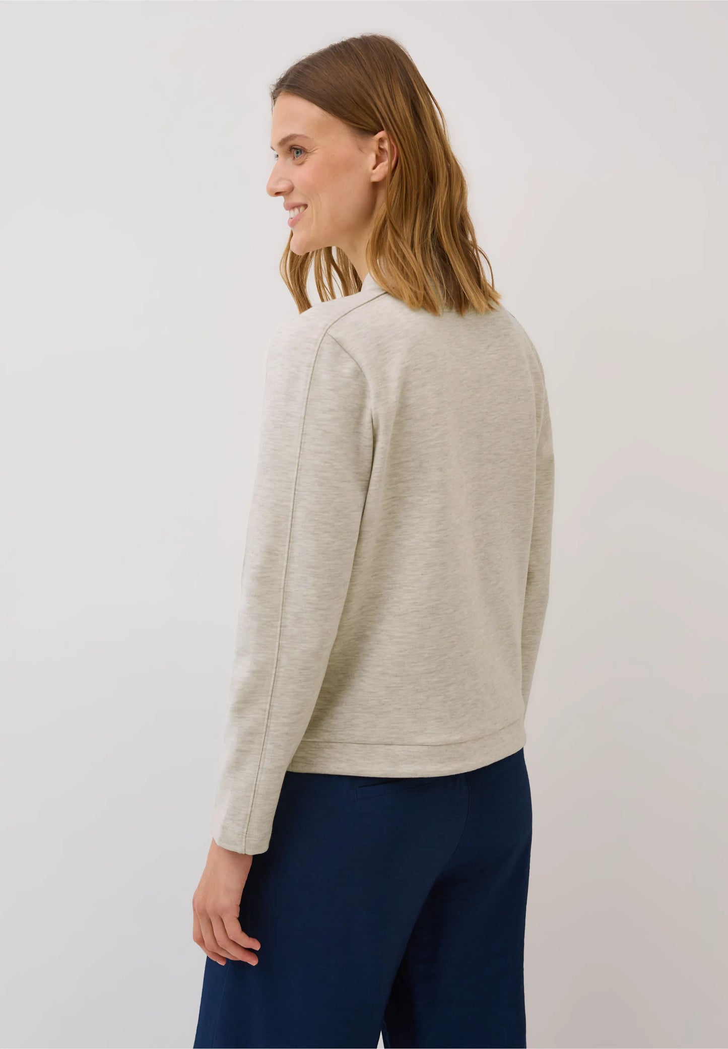 Soft Bomber Jacket with Drawstring Hem, Light Beige Melange
