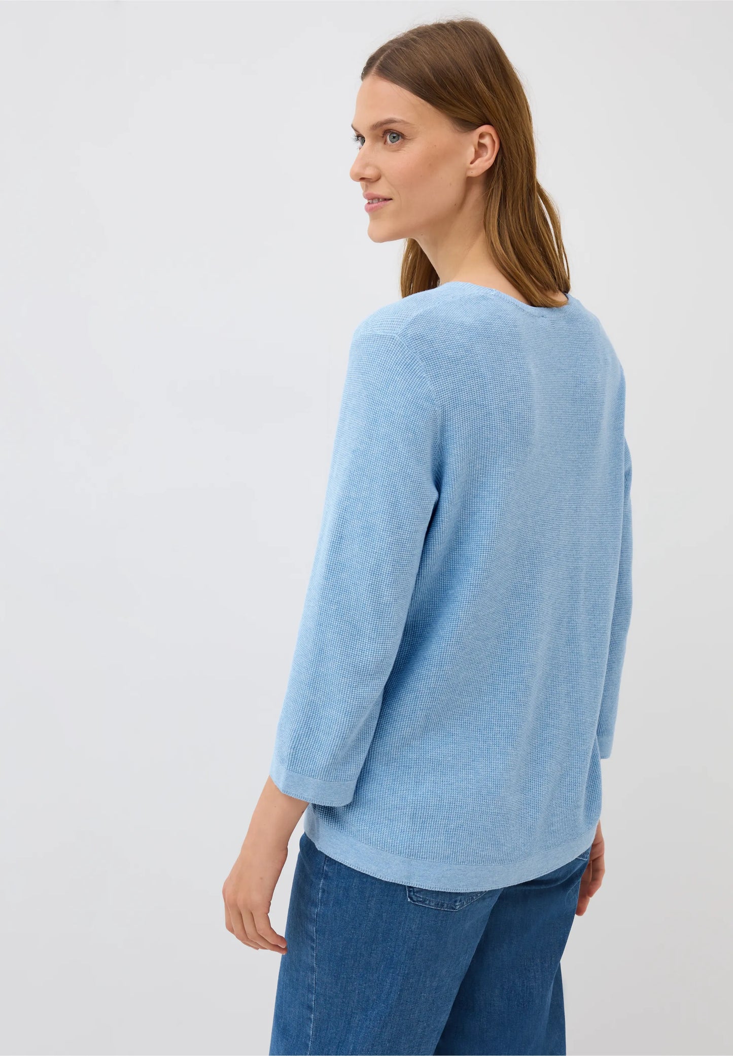 Textured V-Neck Knit Sweater, Whisper Blue Melange