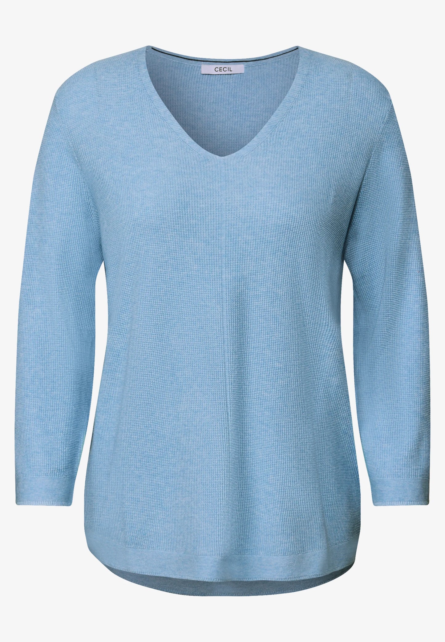 Textured V-Neck Knit Sweater, Whisper Blue Melange