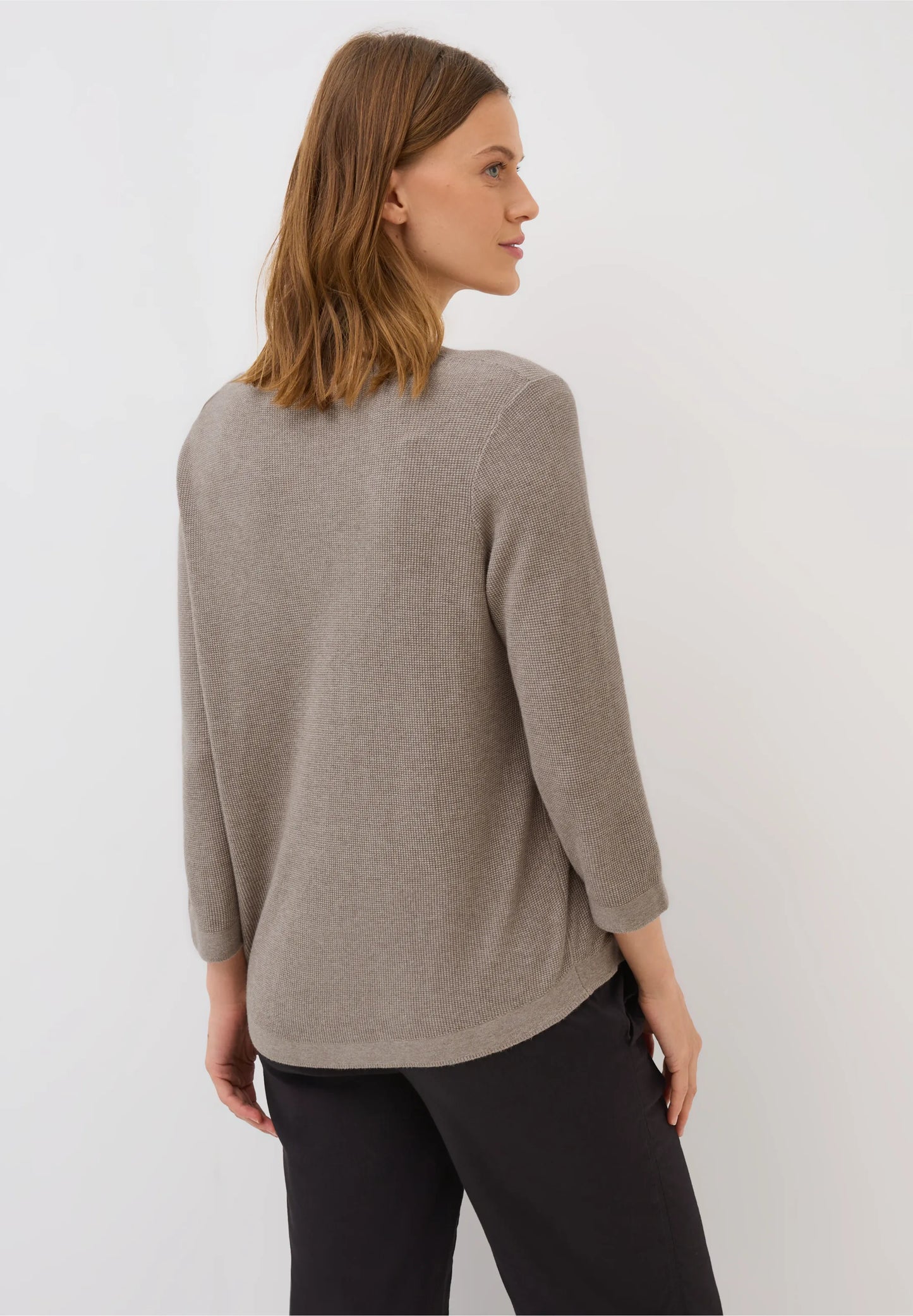 Textured V-Neck Knit Sweater, Toffee Cream Melange
