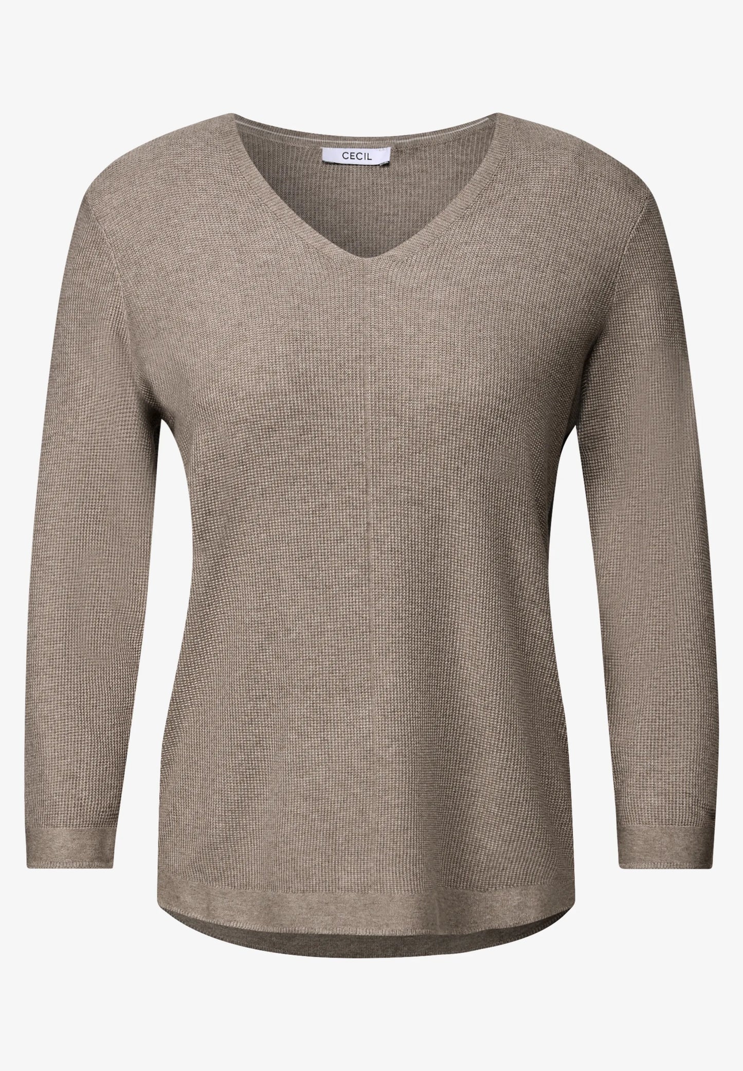Textured V-Neck Knit Sweater, Toffee Cream Melange