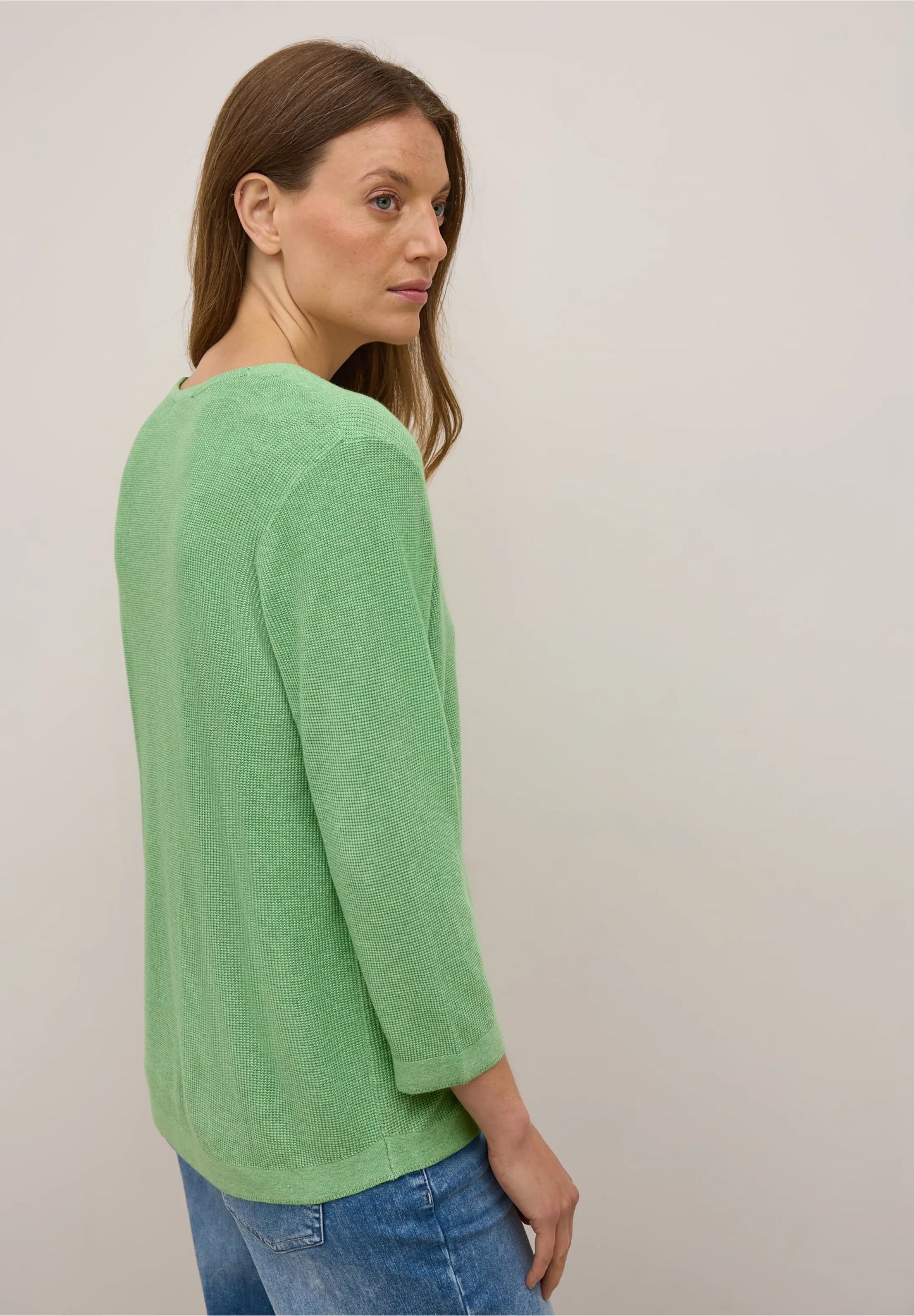 Textured V-Neck Knit Sweater, Fennel Green Melange