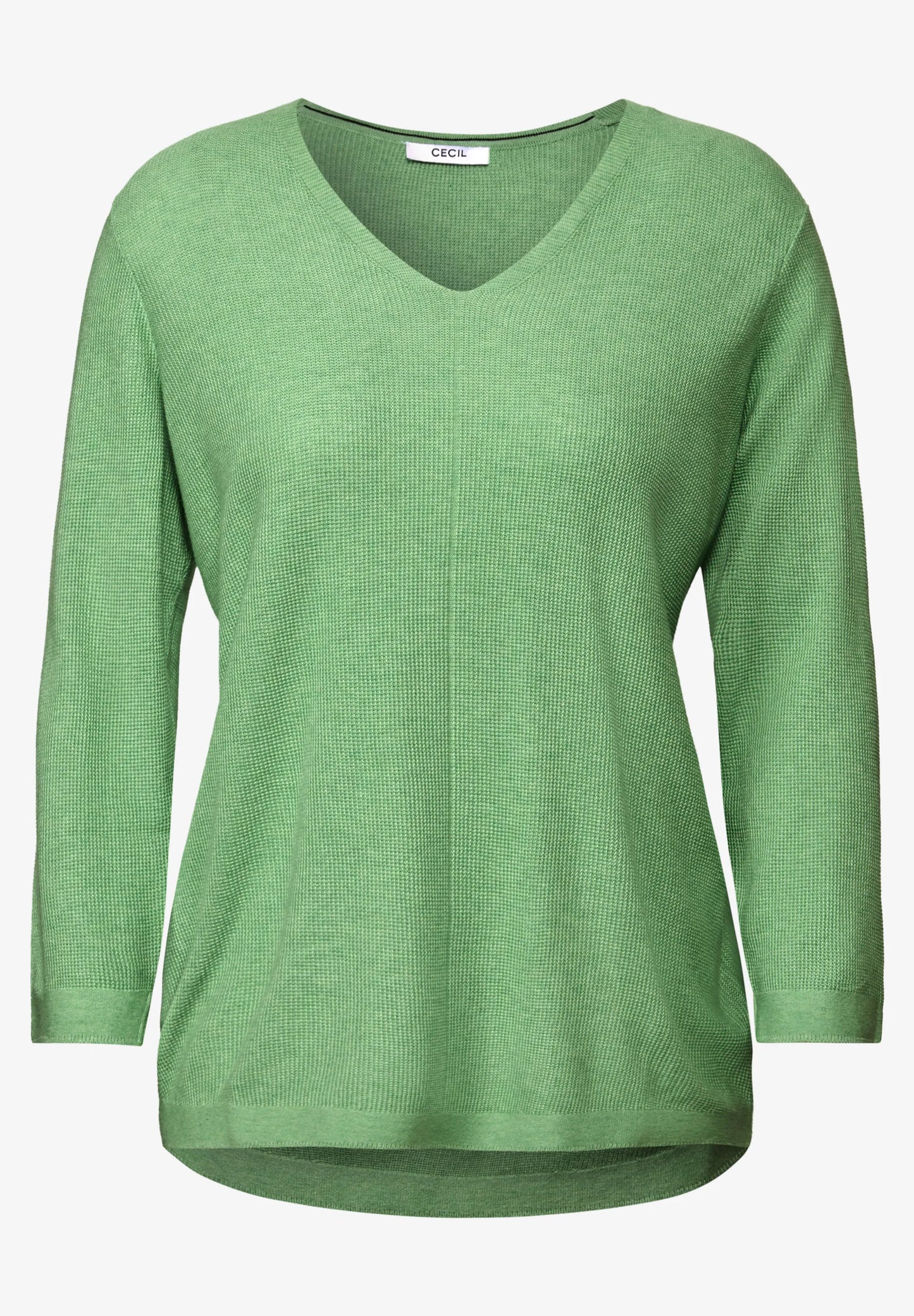 Textured V-Neck Knit Sweater, Fennel Green Melange