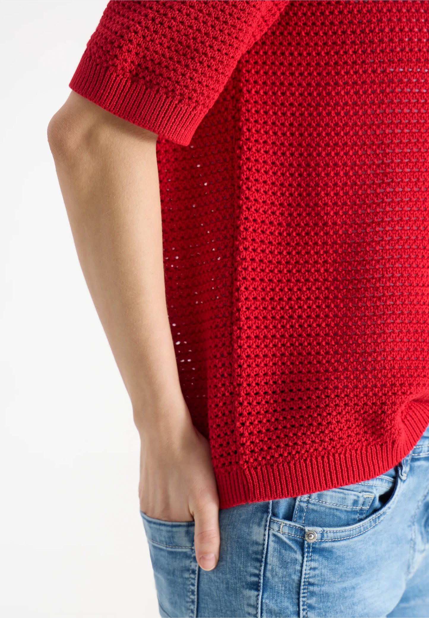 Textured Knit Short Sleeve Top, Red