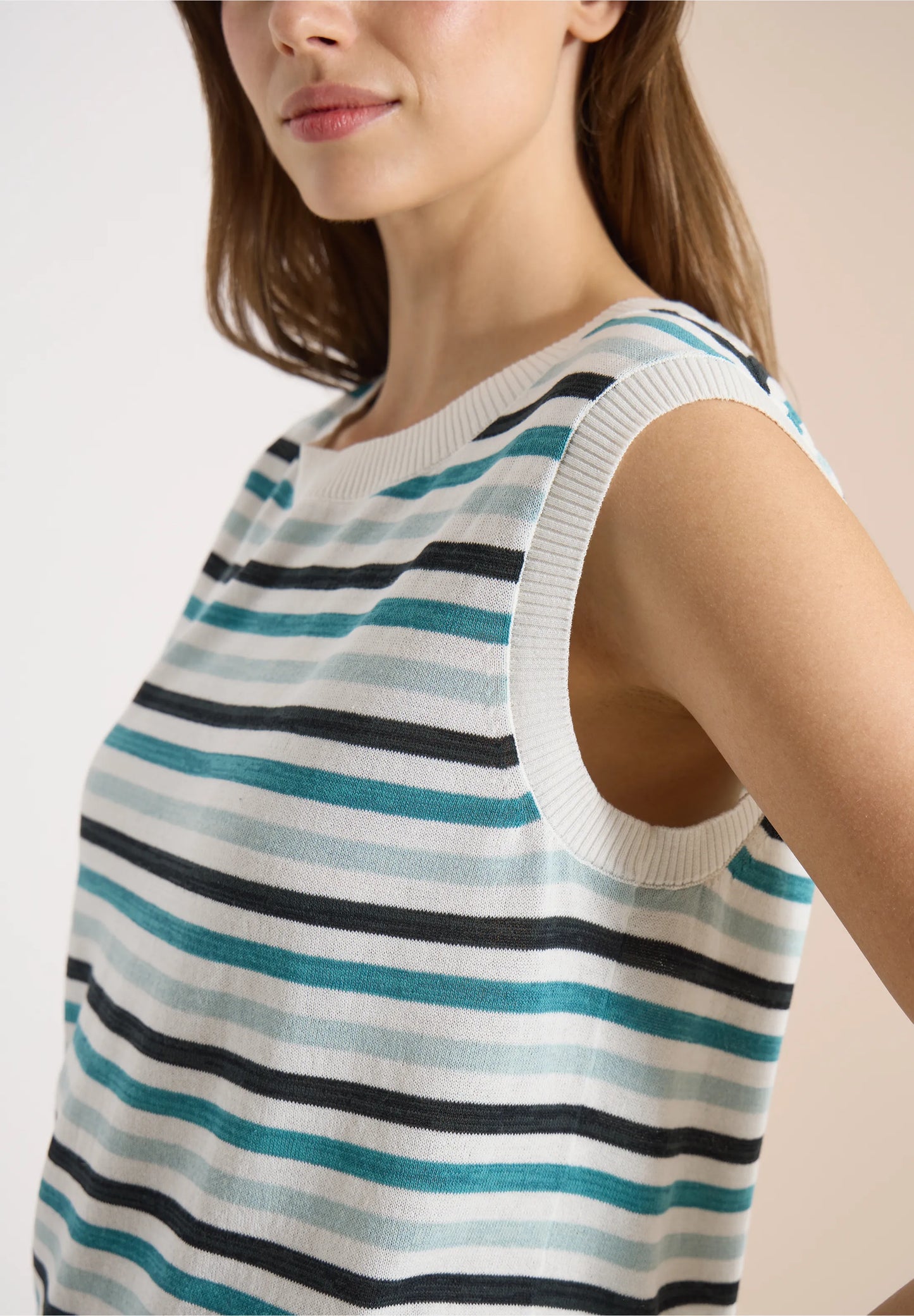 Striped Sleeveless Knit Top with Button Back