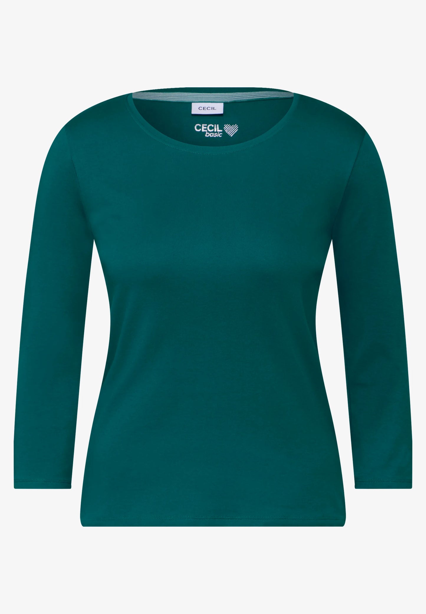 Basic 3/4 Sleeve Top with Round Neck, Petrol Green