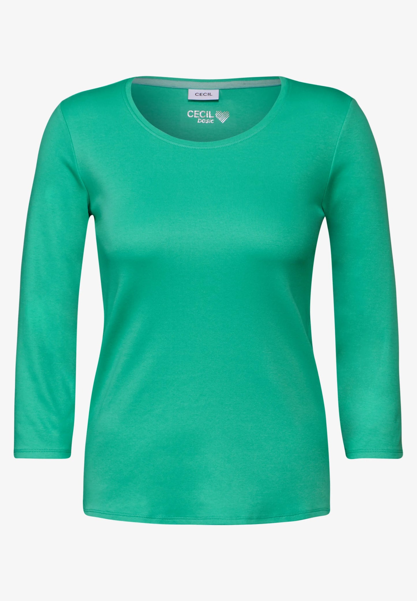 Basic 3/4 Sleeve Top with Round Neck, Aventurine Green