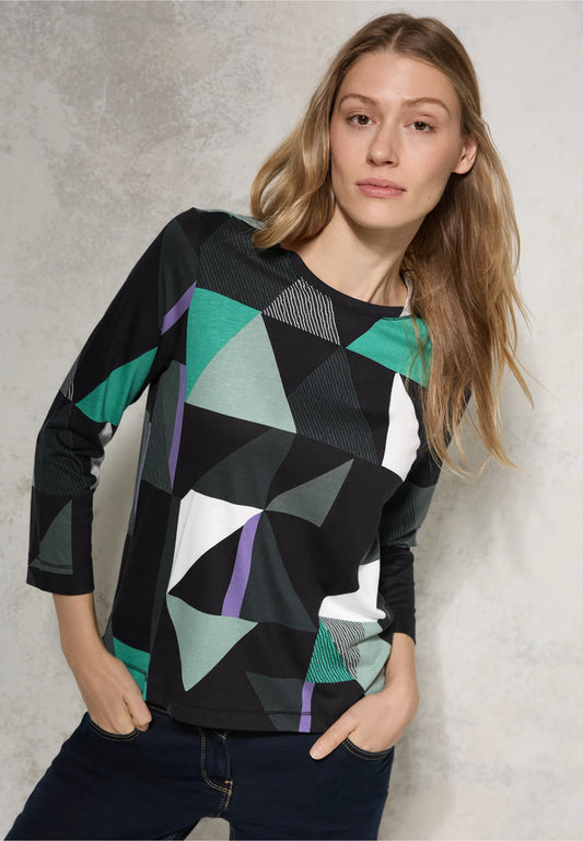 T-Shirt with Geometric Print and 3/4 Sleeves