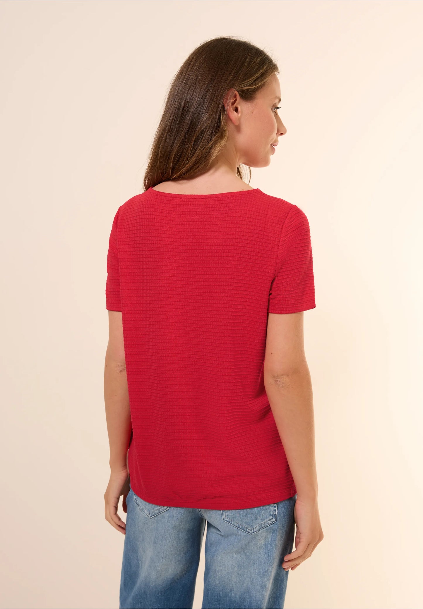 Knot Detail T-Shirt with Boat Neck, Glazed Apple Red