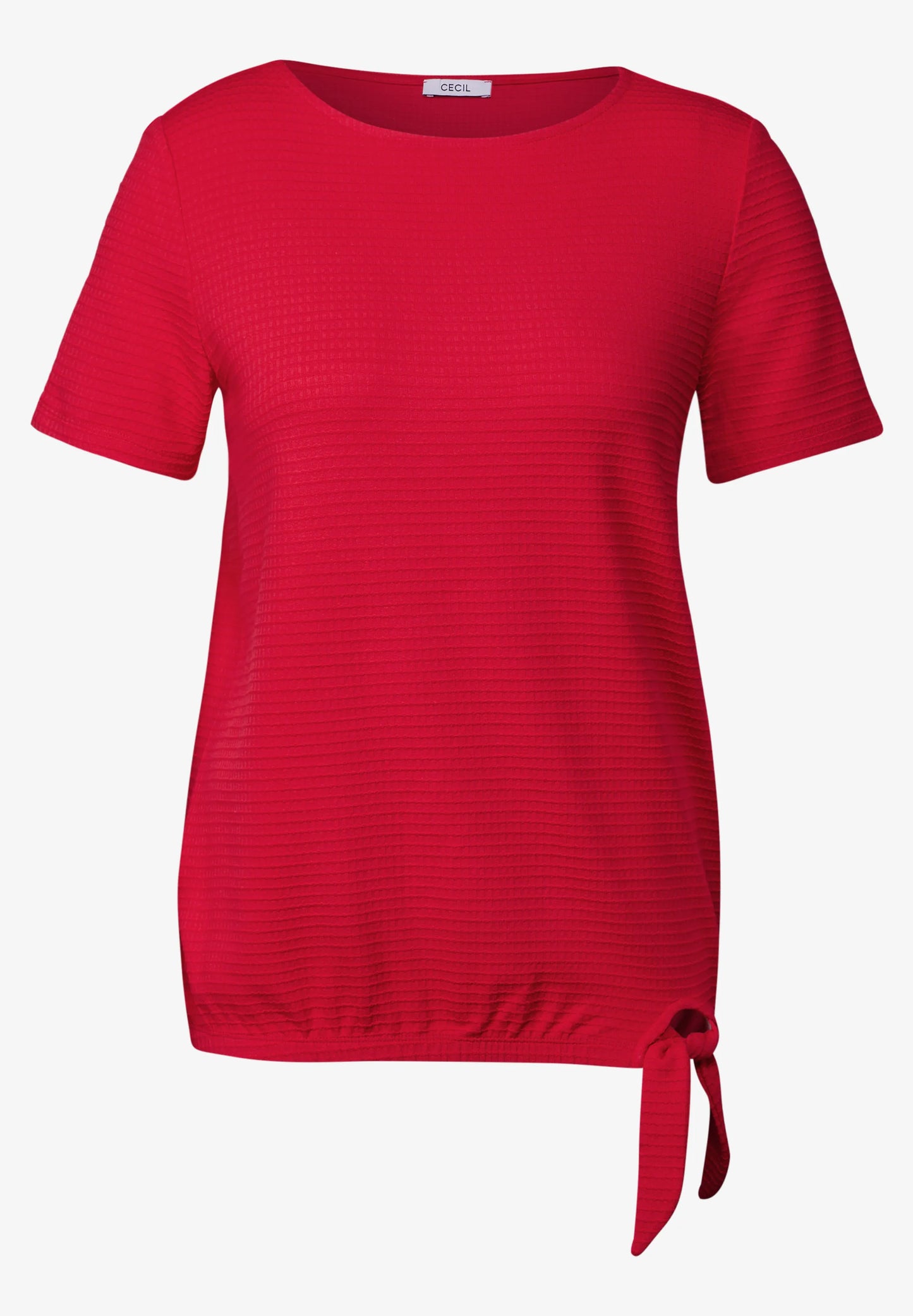 Knot Detail T-Shirt with Boat Neck, Glazed Apple Red