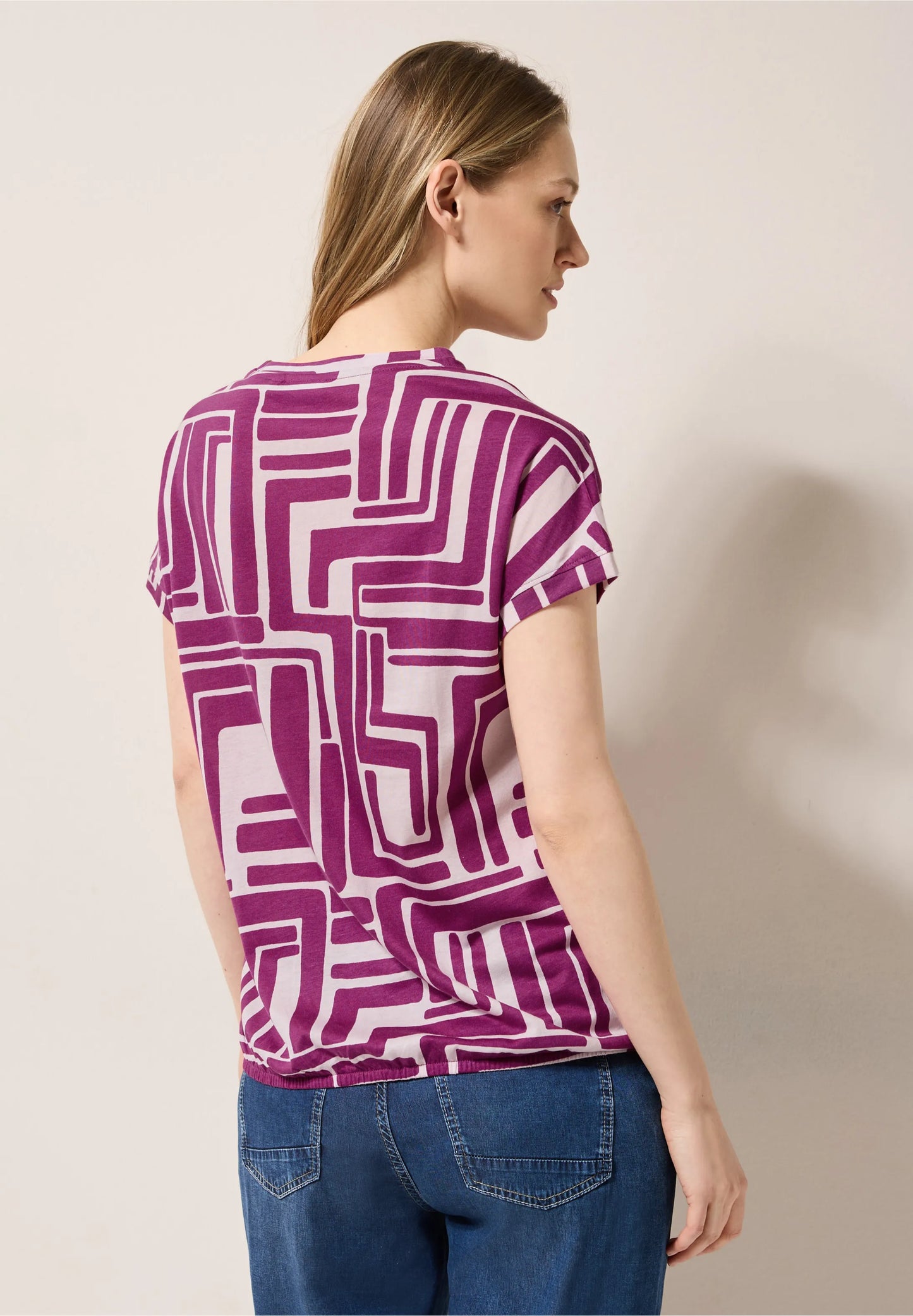 Geometric Print T-Shirt with Button Detail